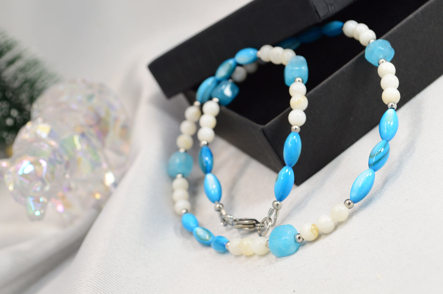 Blue & White Beaded Necklace — Fresh, Minimal, Ocean-Inspired