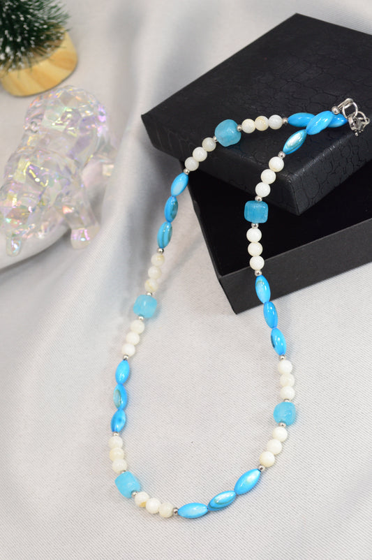 Blue & White Beaded Necklace — Fresh, Minimal, Ocean-Inspired