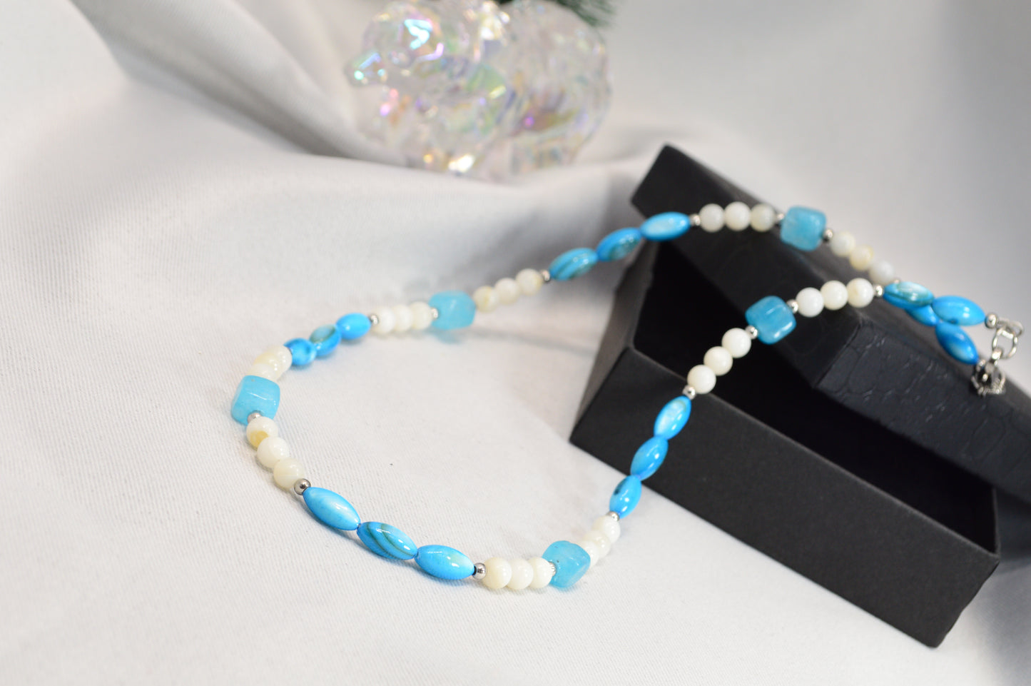 Blue & White Beaded Necklace — Fresh, Minimal, Ocean-Inspired