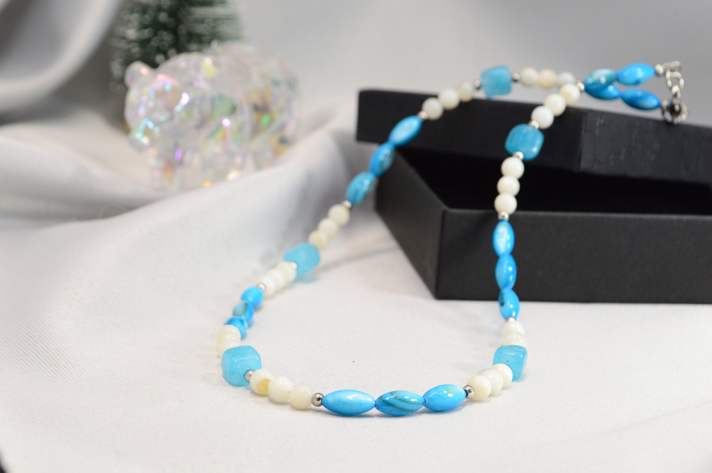 Blue & White Beaded Necklace — Fresh, Minimal, Ocean-Inspired