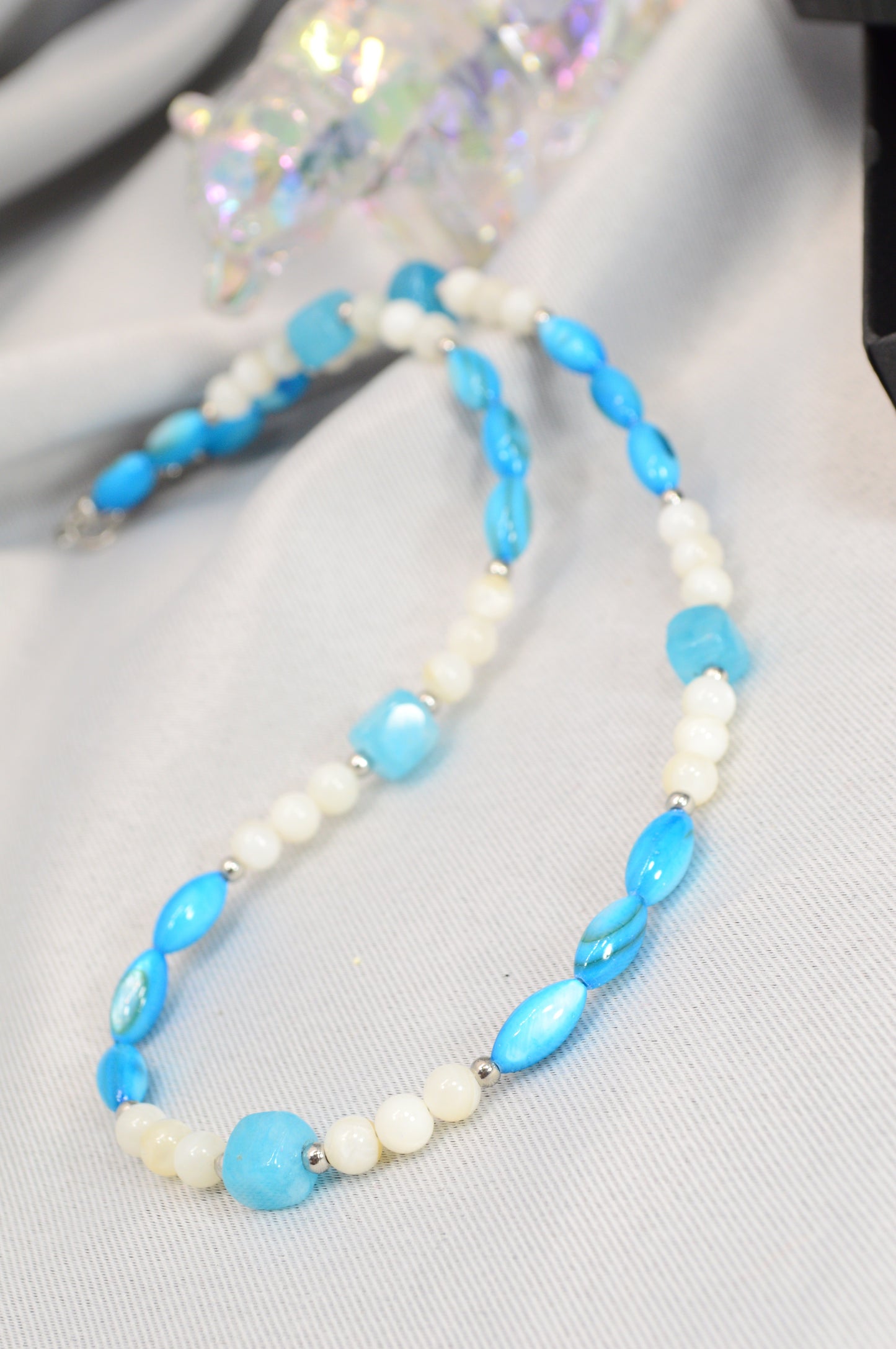 Blue & White Beaded Necklace — Fresh, Minimal, Ocean-Inspired