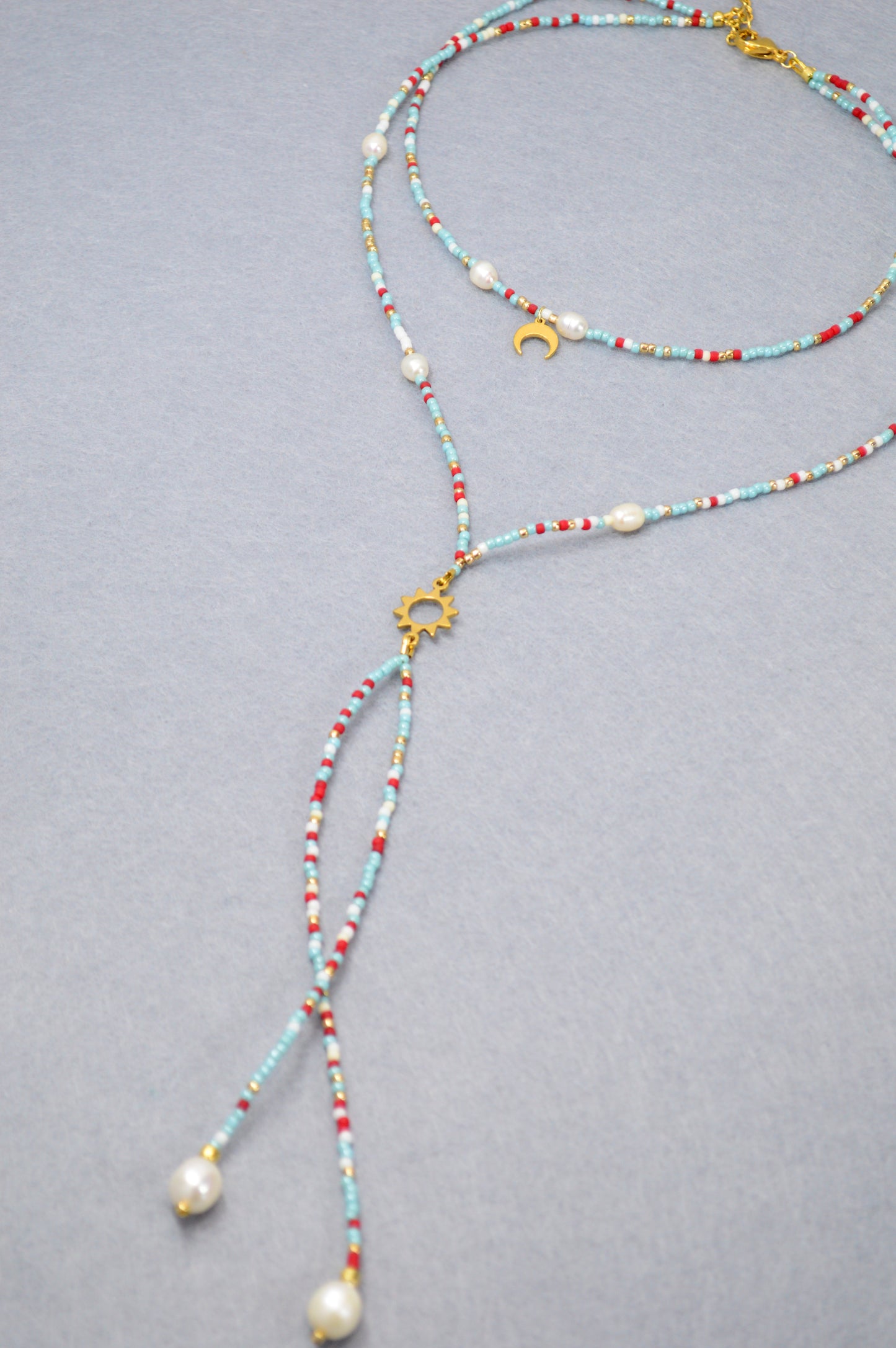 Desert Sky Collier lariat soleil et lune avec perles
