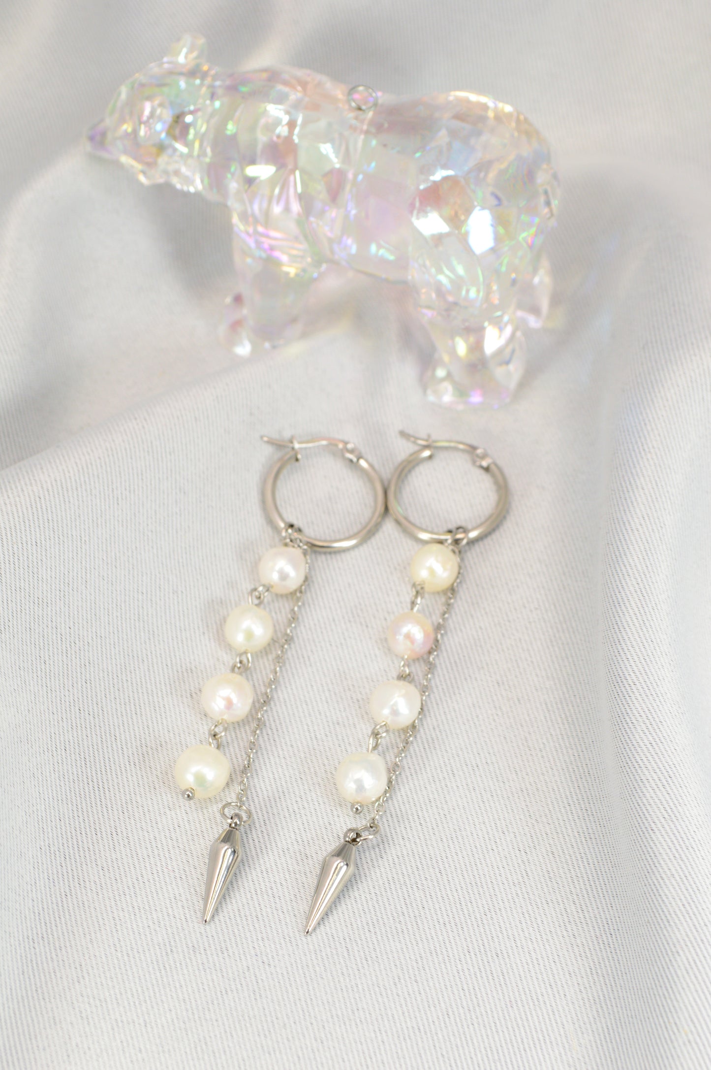 Baroque Pearl Drop Hoop Earrings – Silver & Gold Variants 10cm 4"