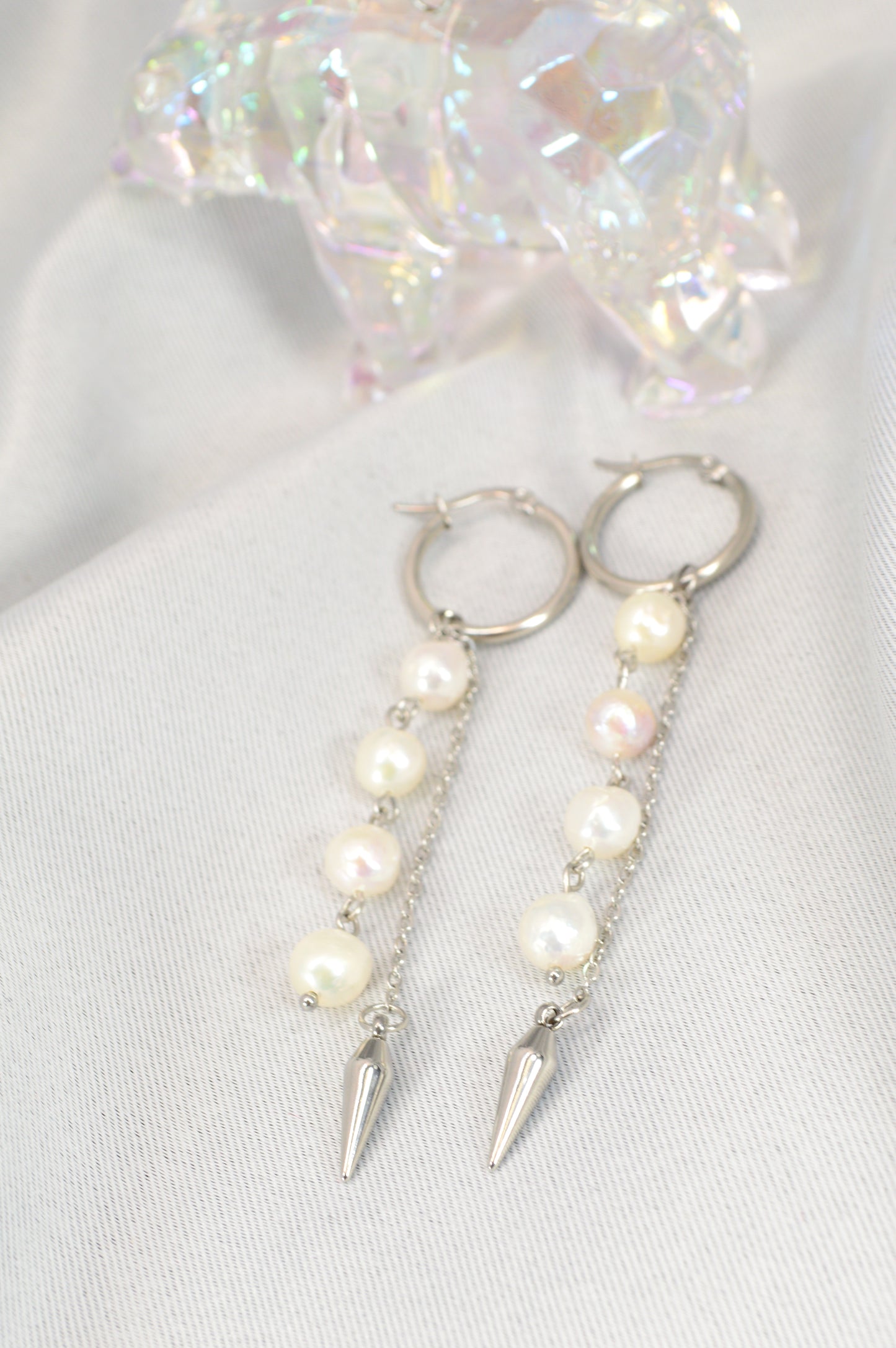 Baroque Pearl Drop Hoop Earrings – Silver & Gold Variants 10cm 4"