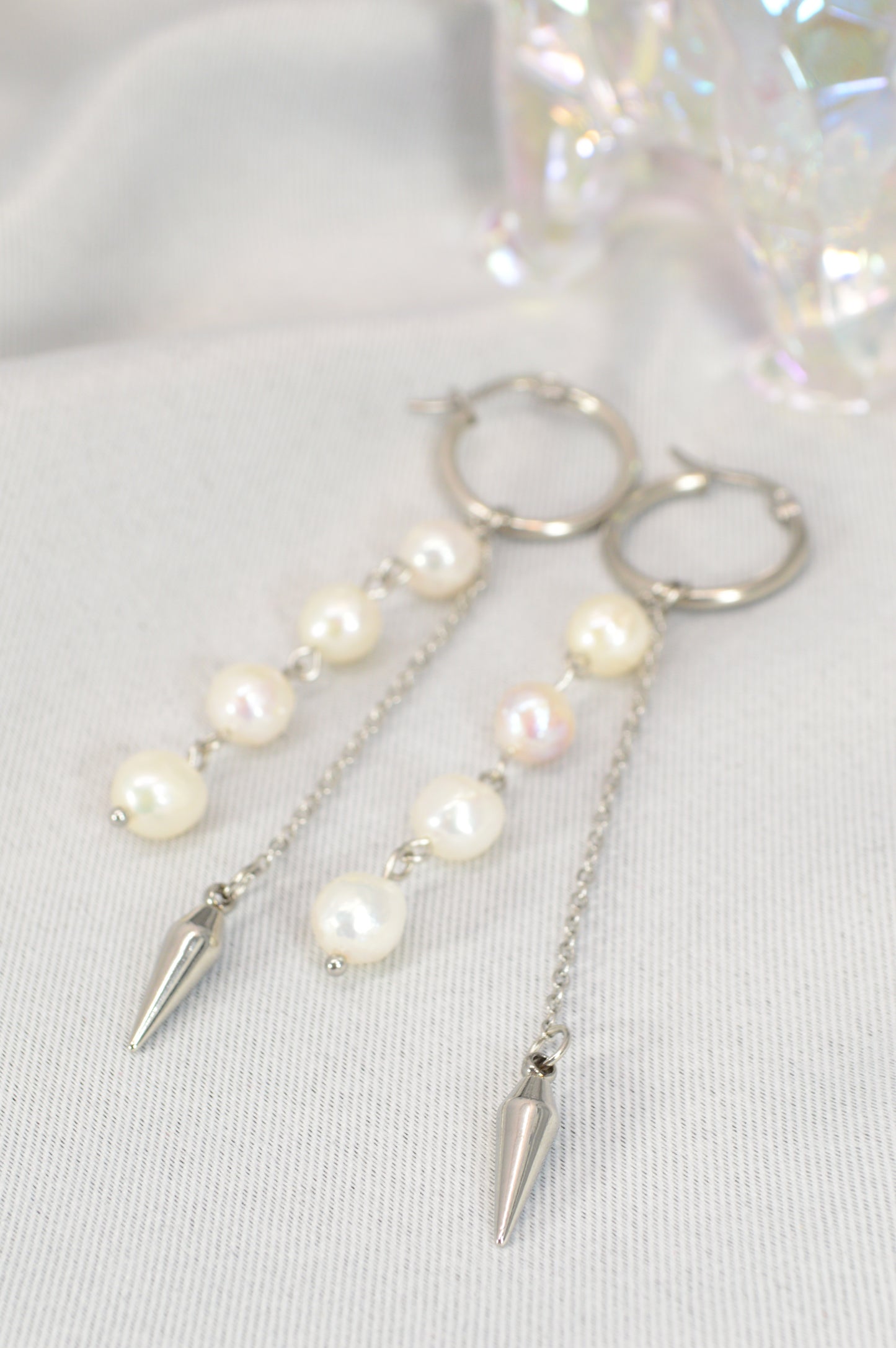 Baroque Pearl Drop Hoop Earrings – Silver & Gold Variants 10cm 4"