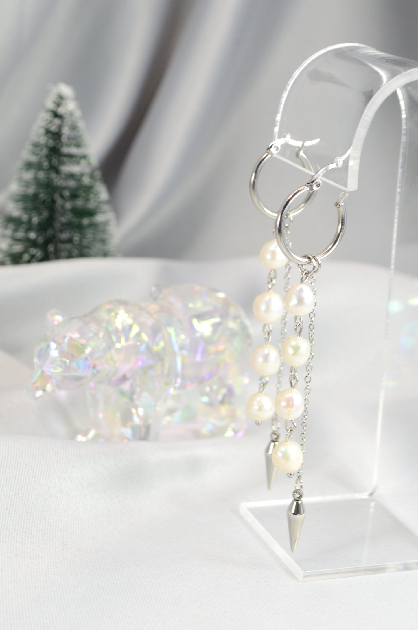 Baroque Pearl Drop Hoop Earrings – Silver & Gold Variants 10cm 4"