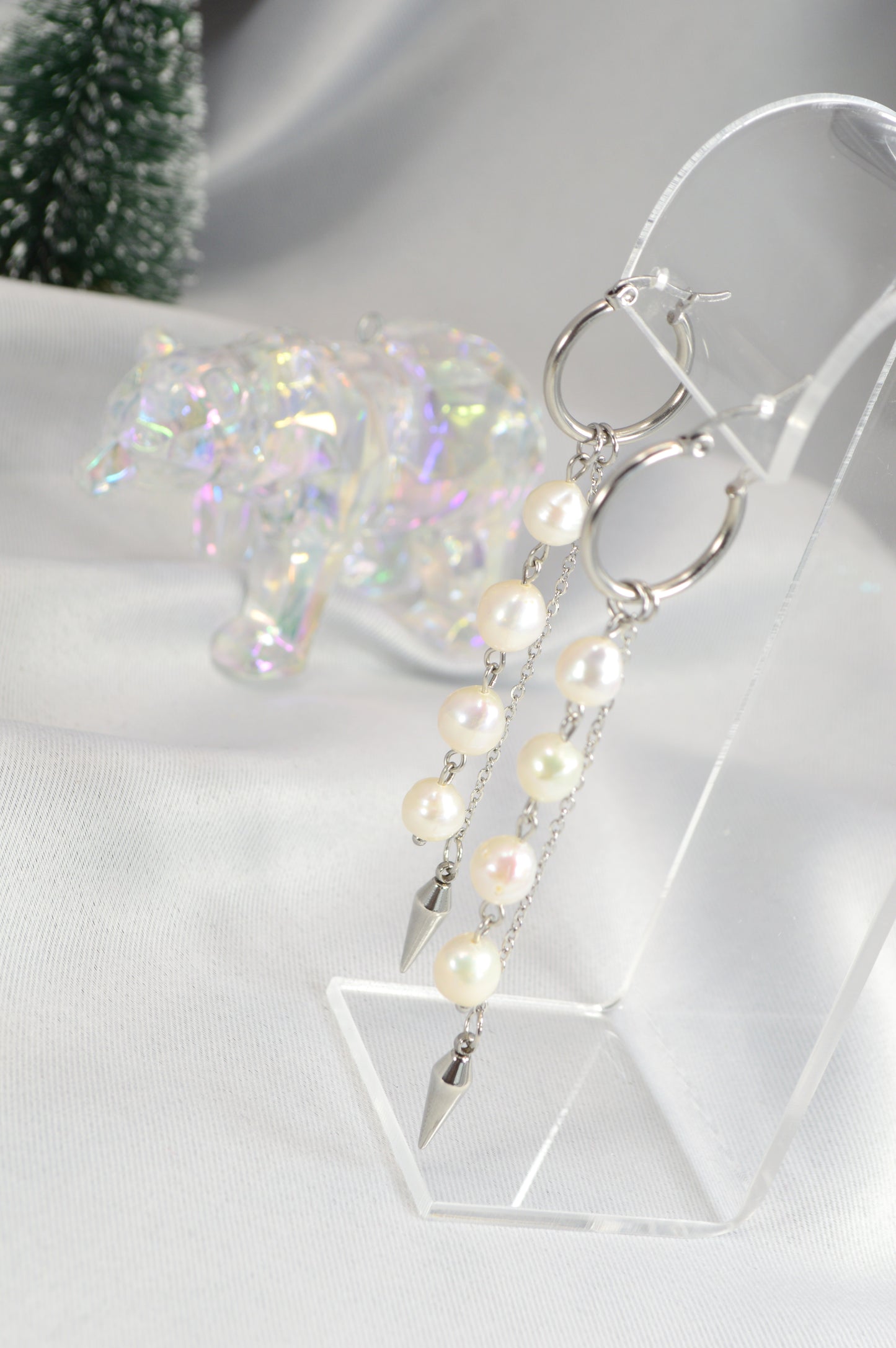 Baroque Pearl Drop Hoop Earrings – Silver & Gold Variants 10cm 4"