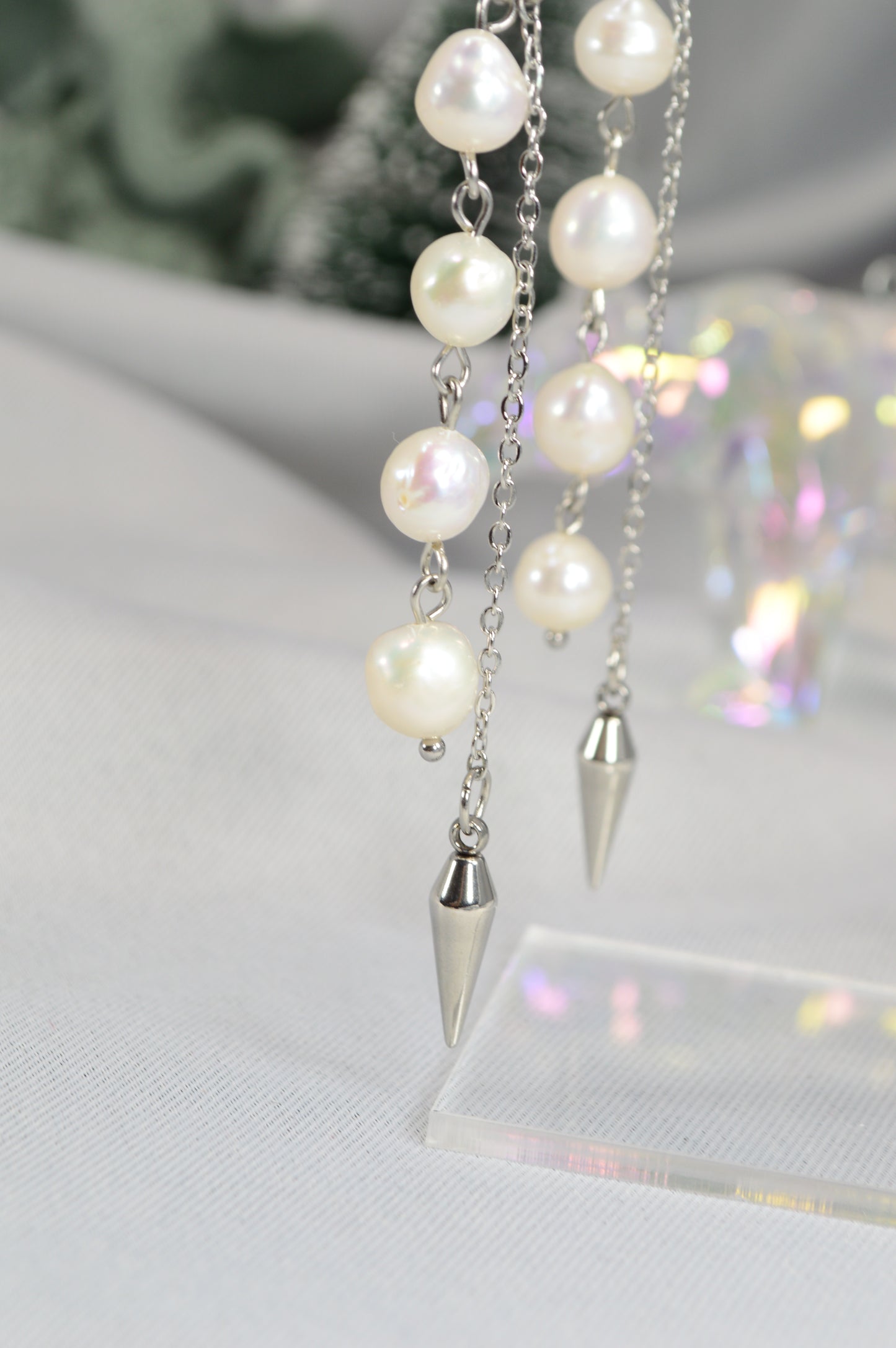 Baroque Pearl Drop Hoop Earrings – Silver & Gold Variants 10cm 4"