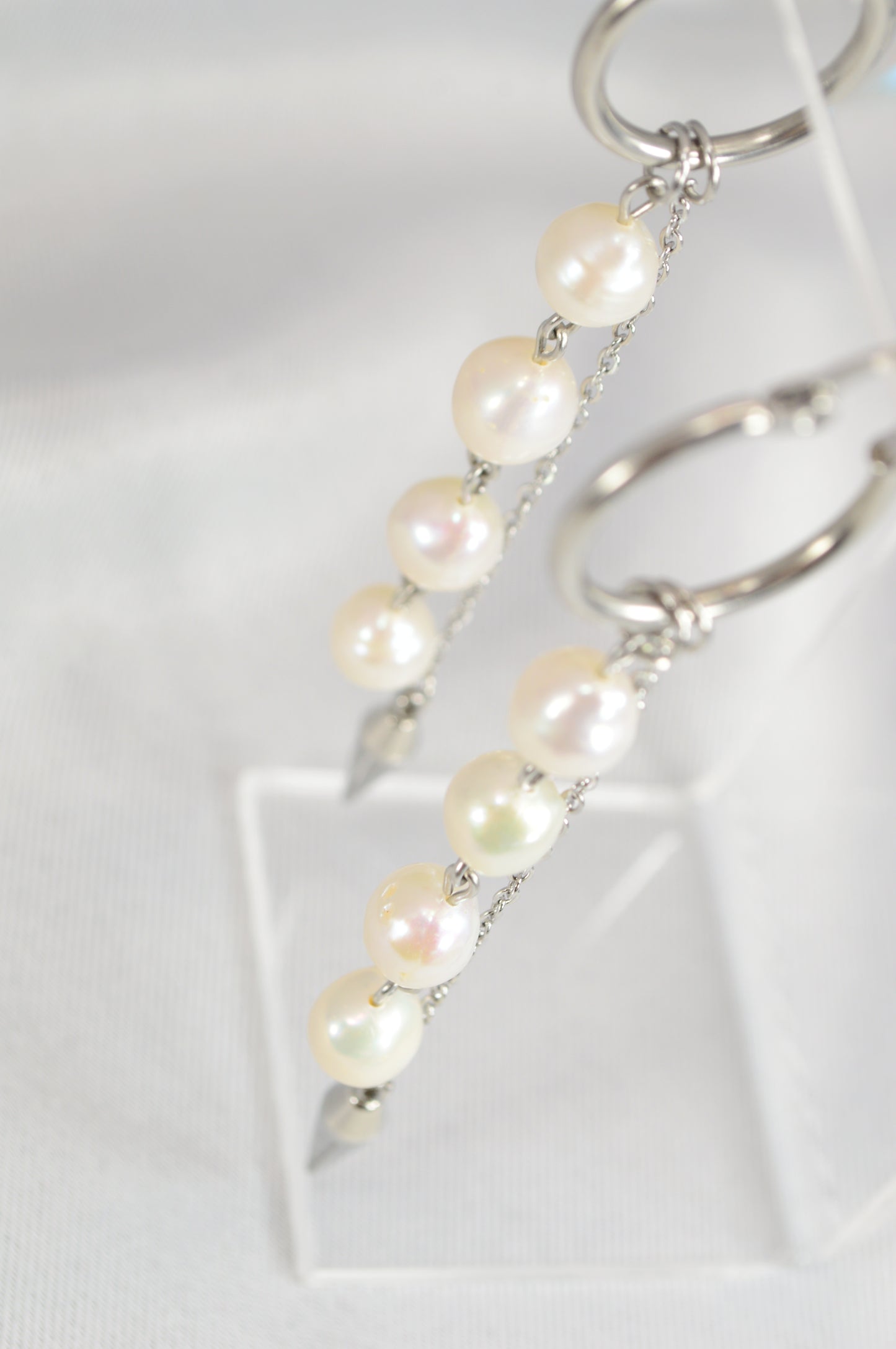 Baroque Pearl Drop Hoop Earrings – Silver & Gold Variants 10cm 4"