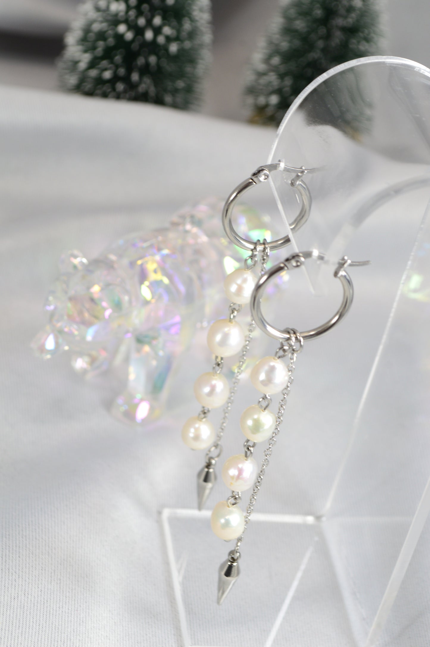 Baroque Pearl Drop Hoop Earrings – Silver & Gold Variants 10cm 4"