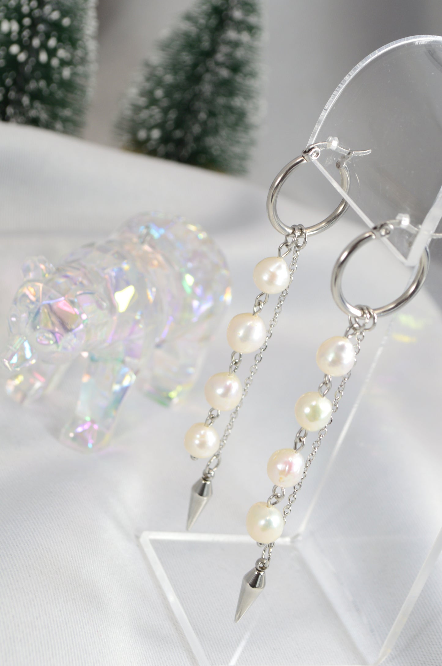 Baroque Pearl Drop Hoop Earrings – Silver & Gold Variants 10cm 4"