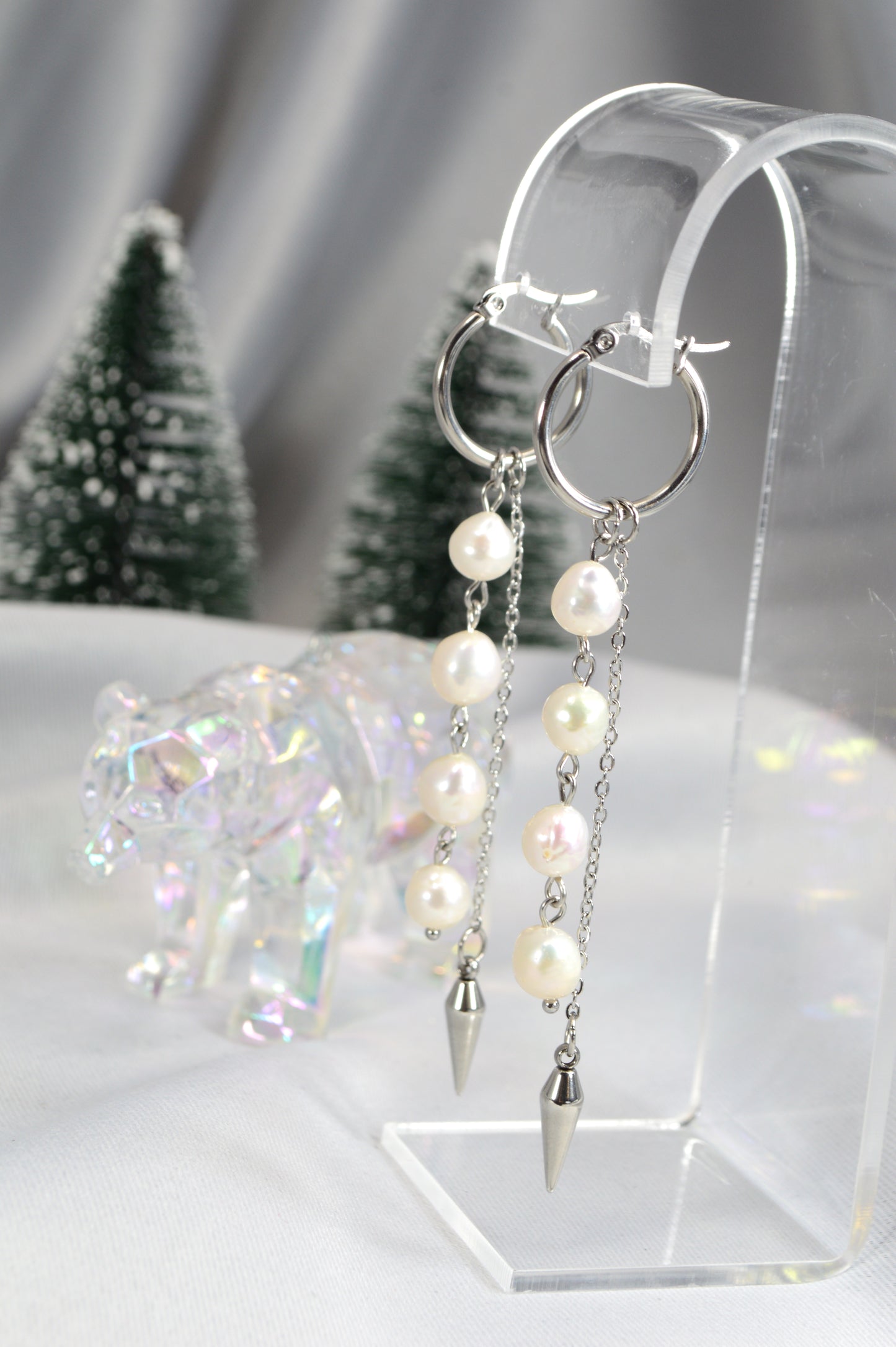 Baroque Pearl Drop Hoop Earrings – Silver & Gold Variants 10cm 4"