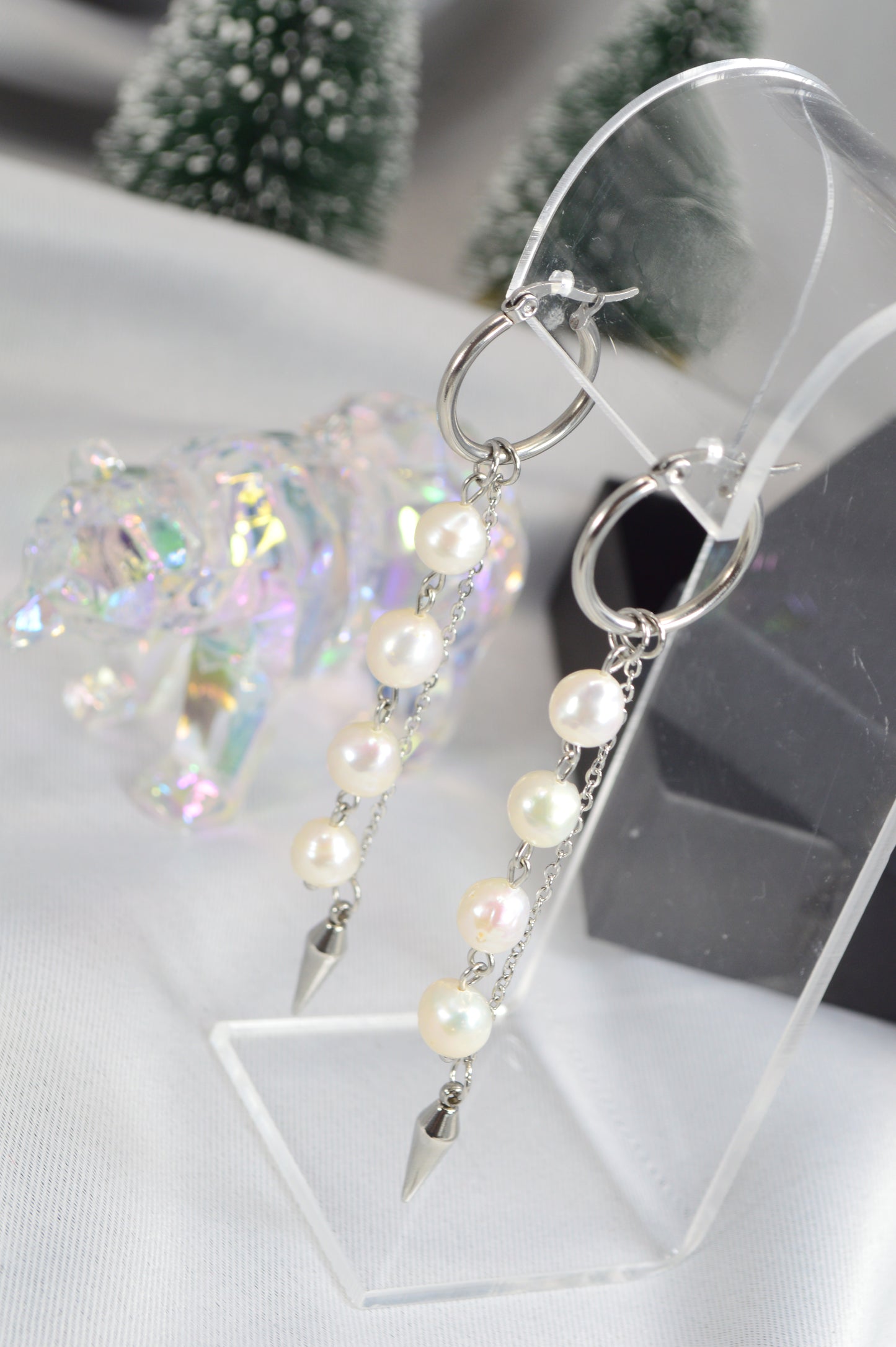 Baroque Pearl Drop Hoop Earrings – Silver & Gold Variants 10cm 4"
