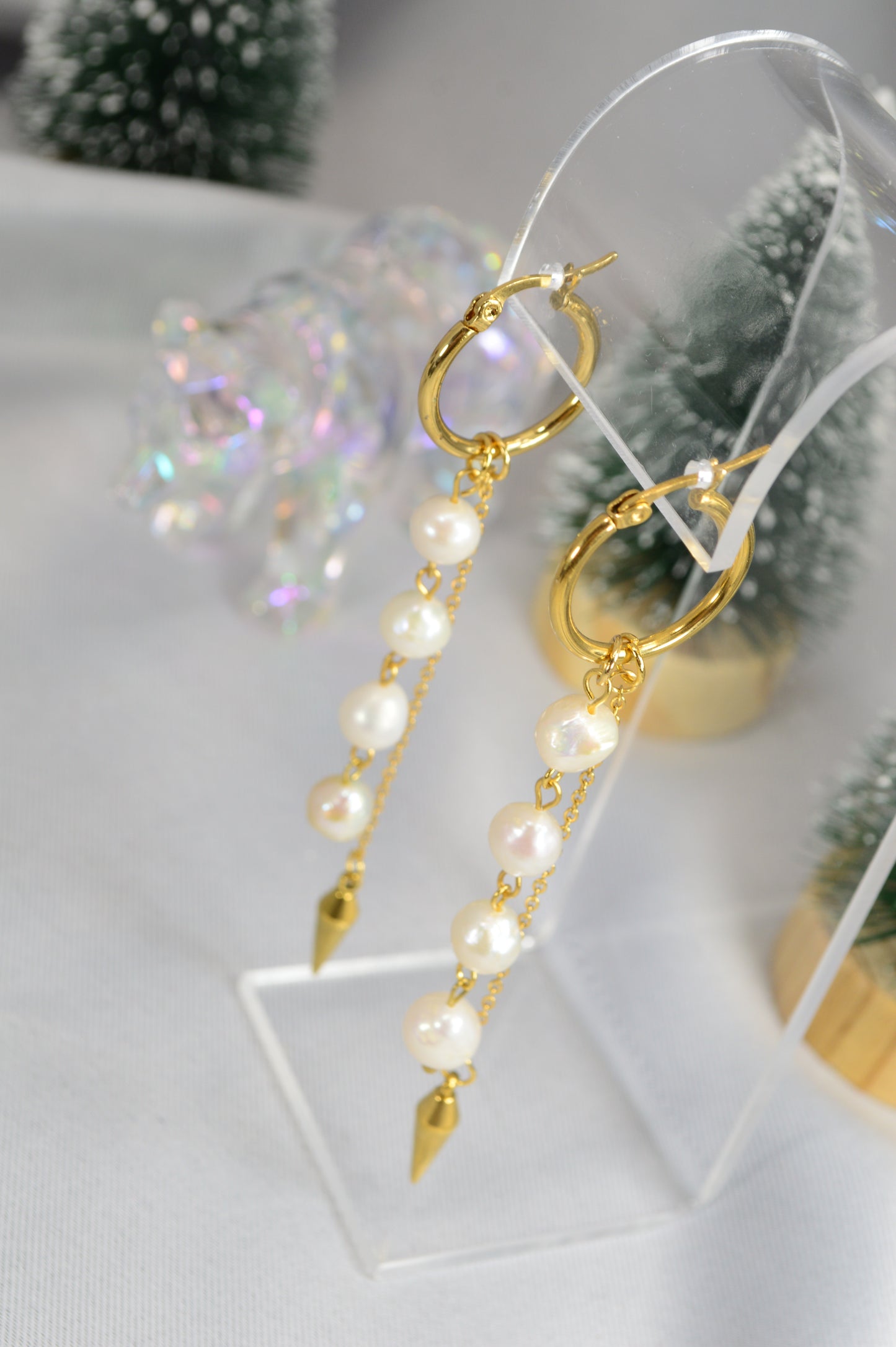 Baroque Pearl Drop Hoop Earrings – Silver & Gold Variants 10cm 4"