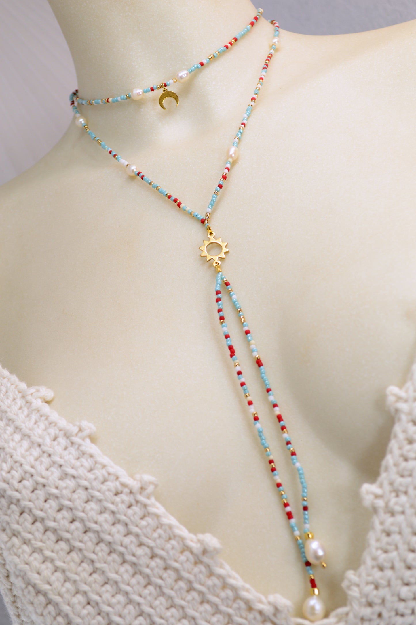 Desert Sky Collier lariat soleil et lune avec perles
