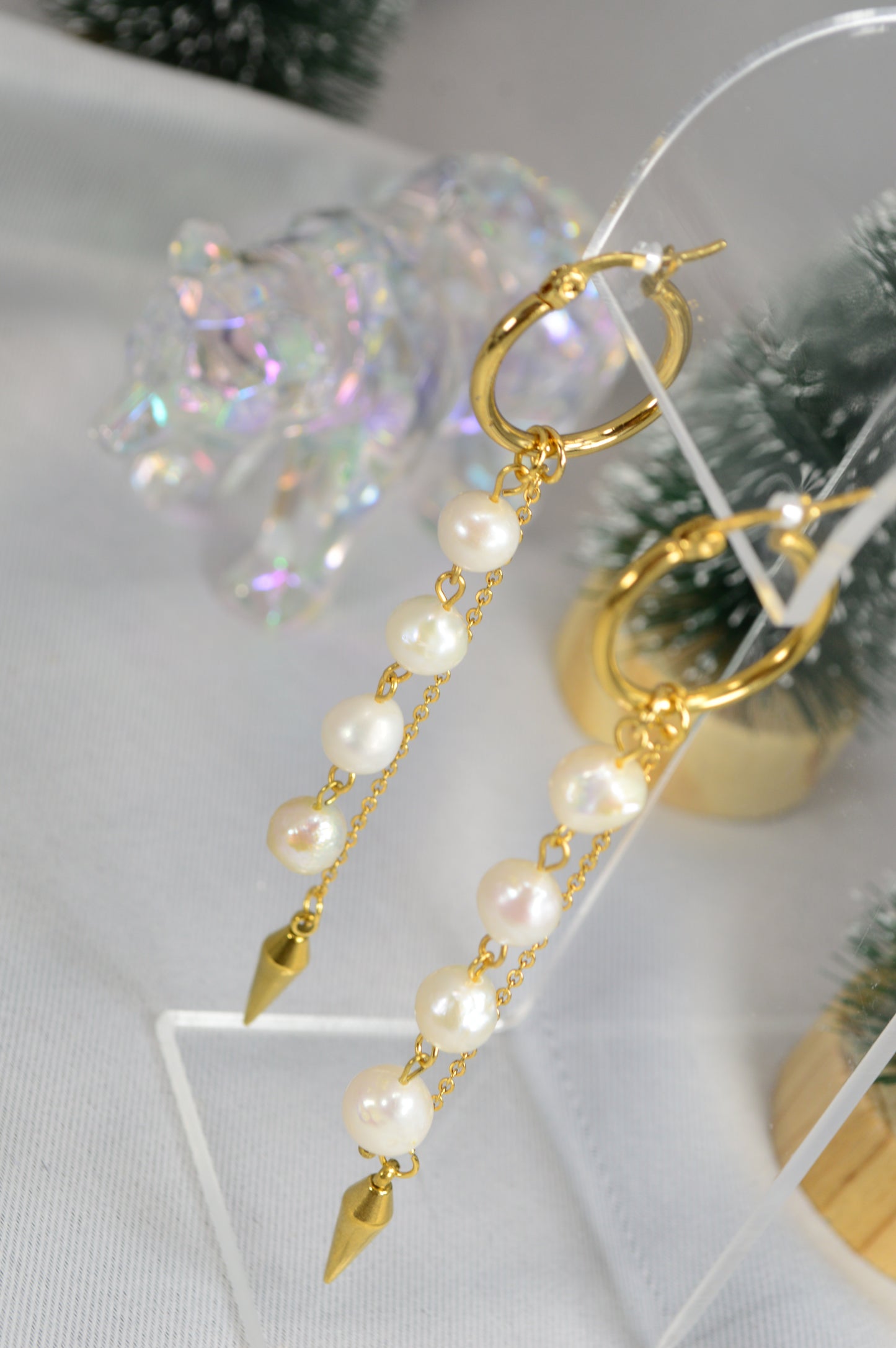 Baroque Pearl Drop Hoop Earrings – Silver & Gold Variants 10cm 4"