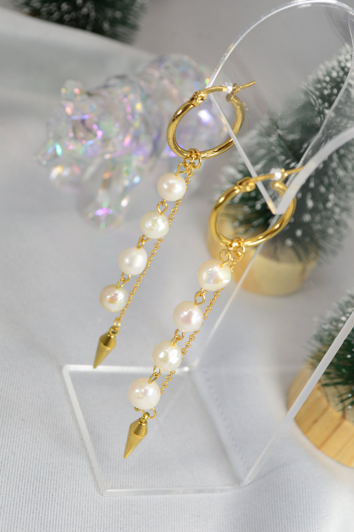 Baroque Pearl Drop Hoop Earrings – Silver & Gold Variants 10cm 4"