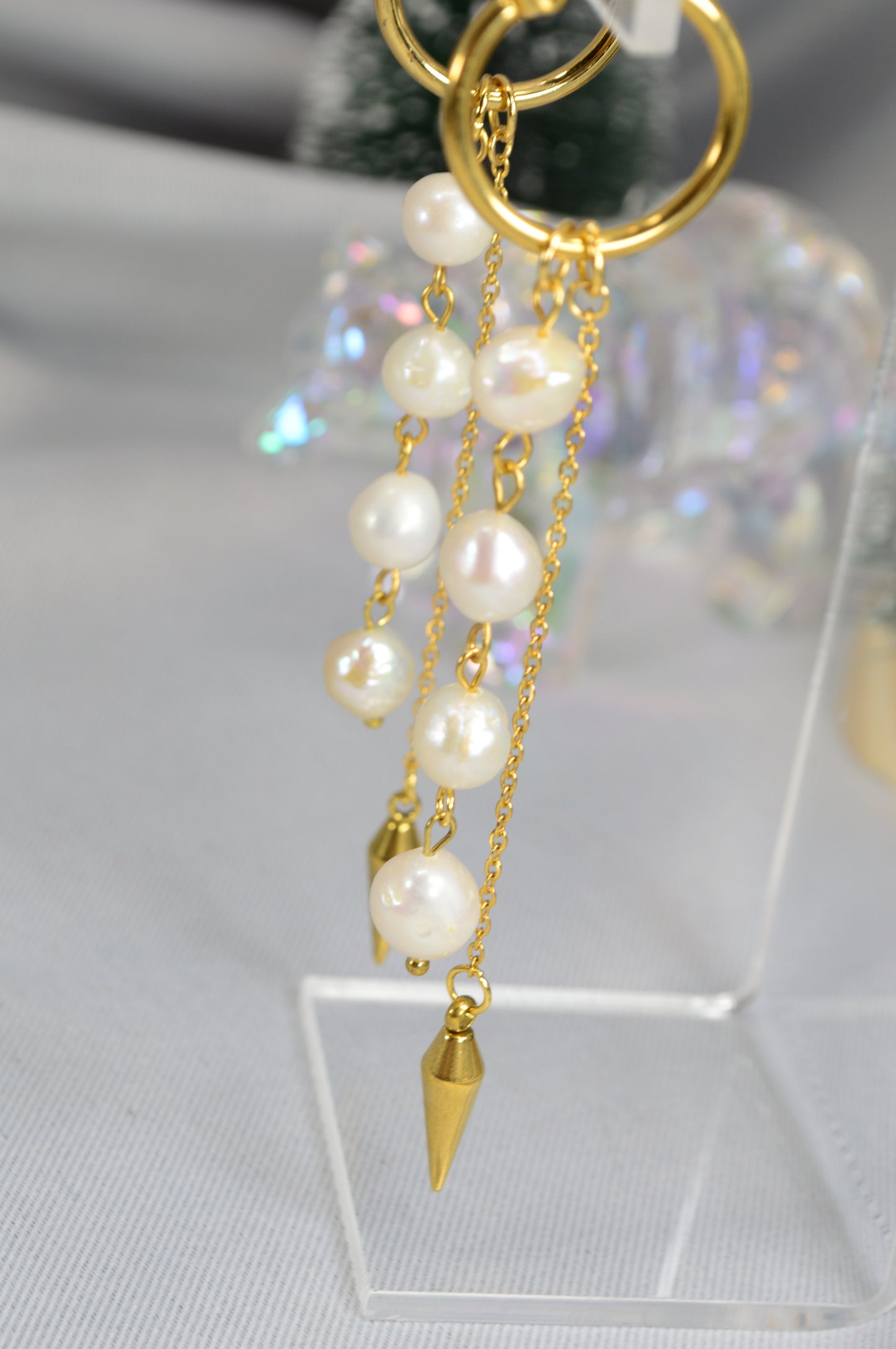 Baroque Pearl Drop Hoop Earrings – Silver & Gold Variants 10cm 4"