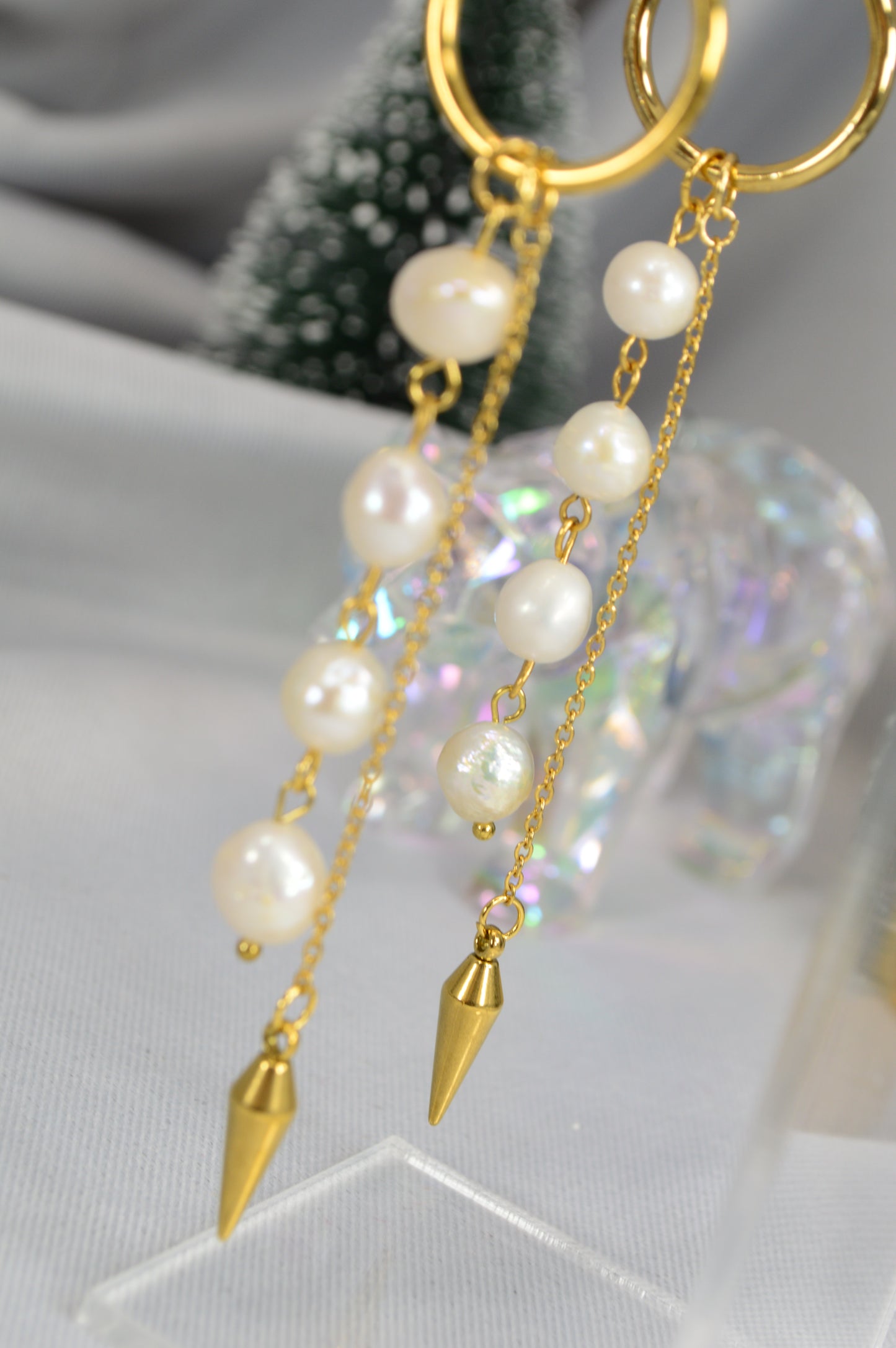 Baroque Pearl Drop Hoop Earrings – Silver & Gold Variants 10cm 4"