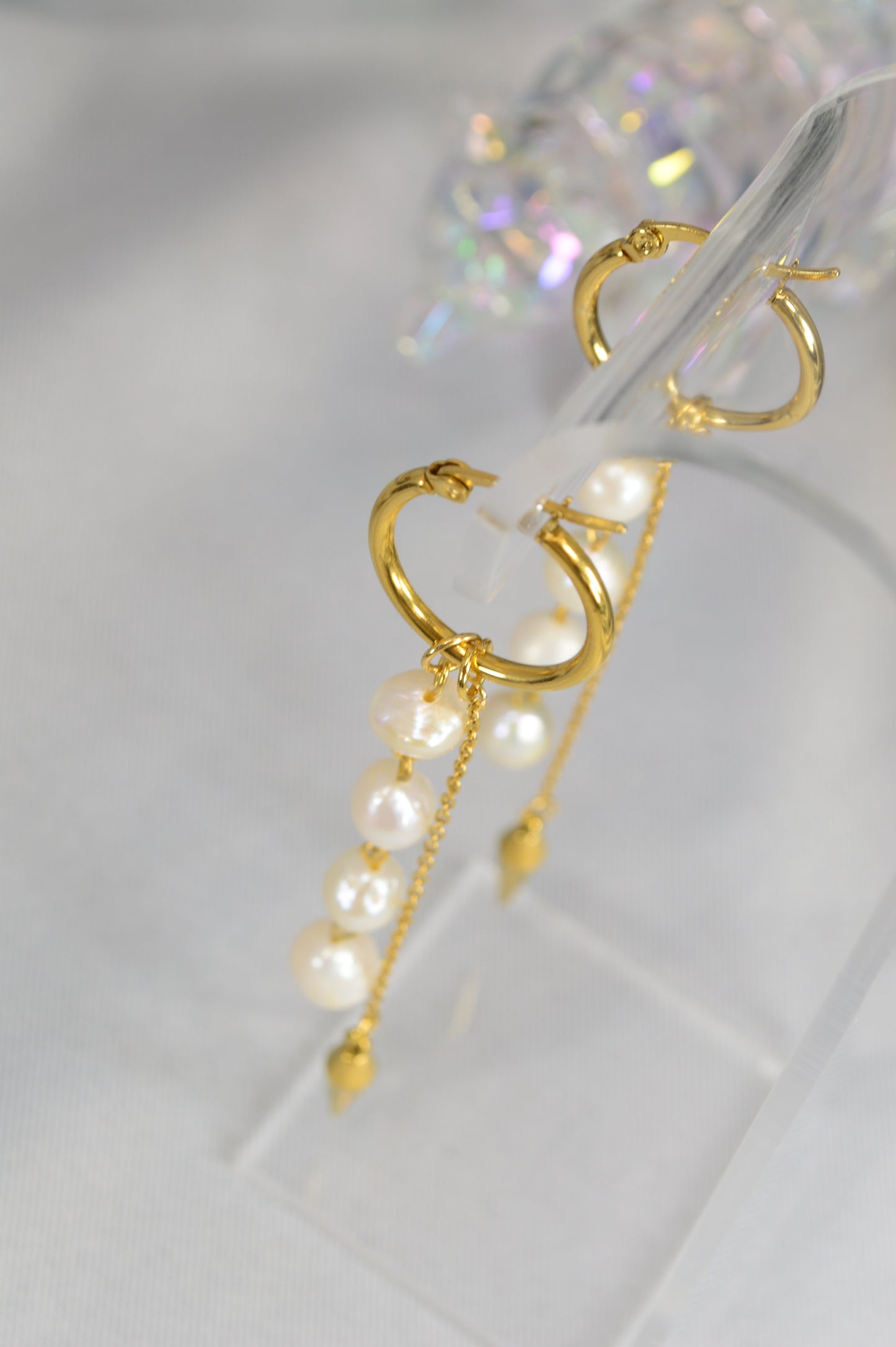 Baroque Pearl Drop Hoop Earrings – Silver & Gold Variants 10cm 4"