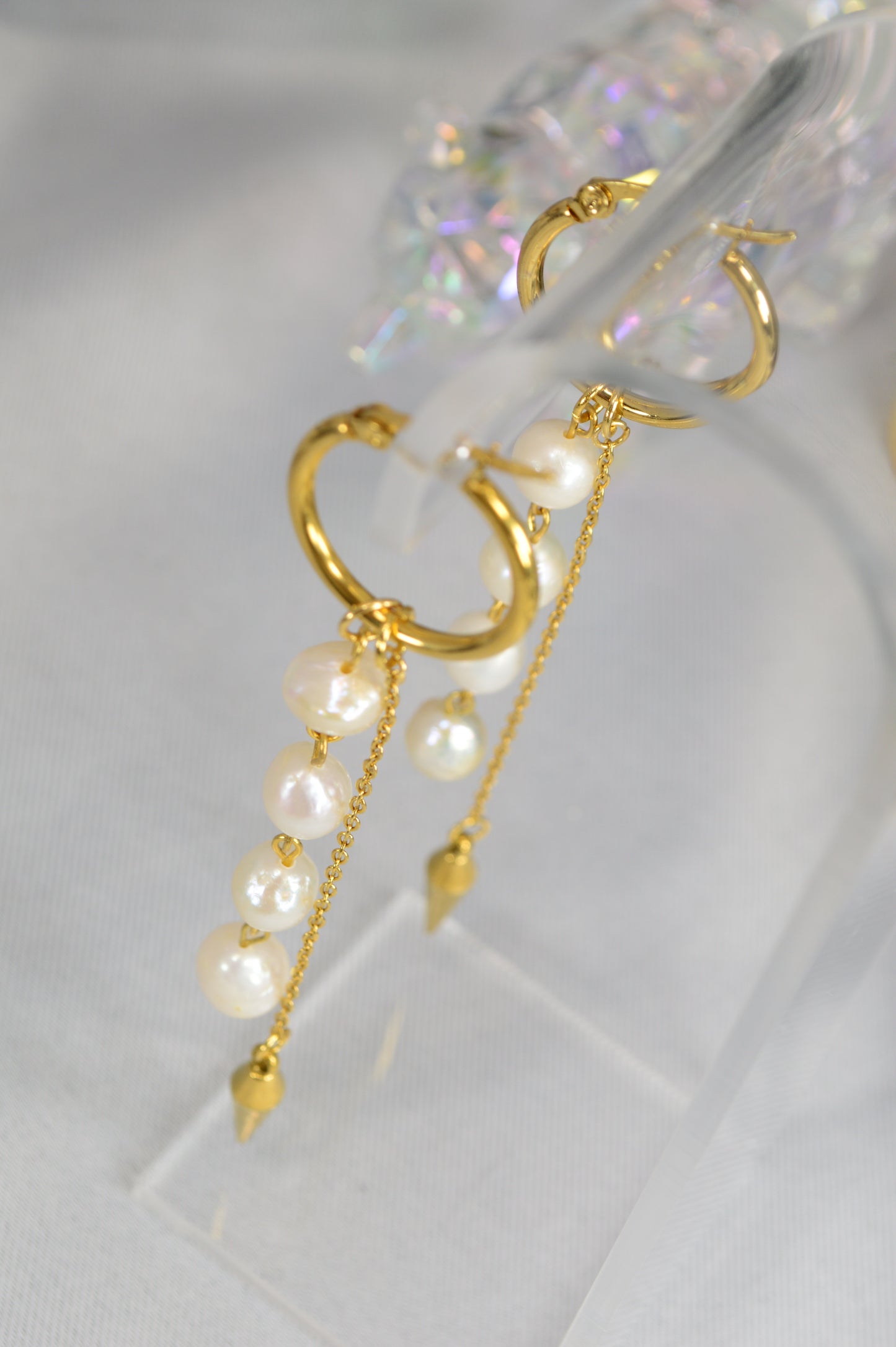 Baroque Pearl Drop Hoop Earrings – Silver & Gold Variants 10cm 4"