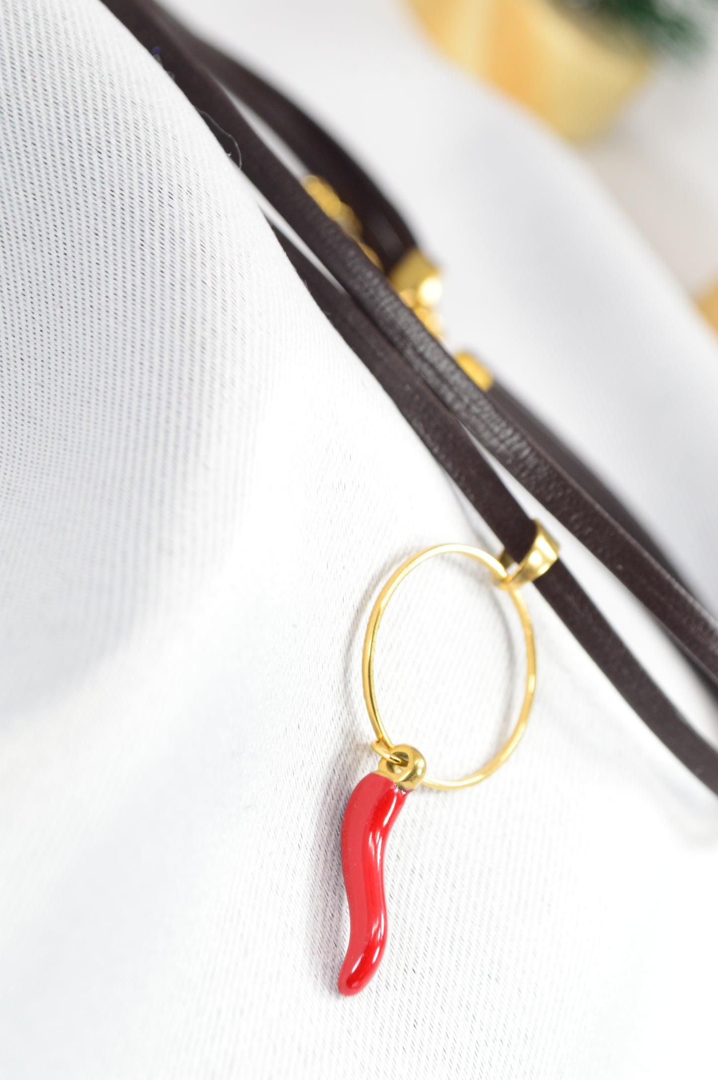 Leather Choker with Red Chili Pendant — Bold, Minimal, Italian-Inspired