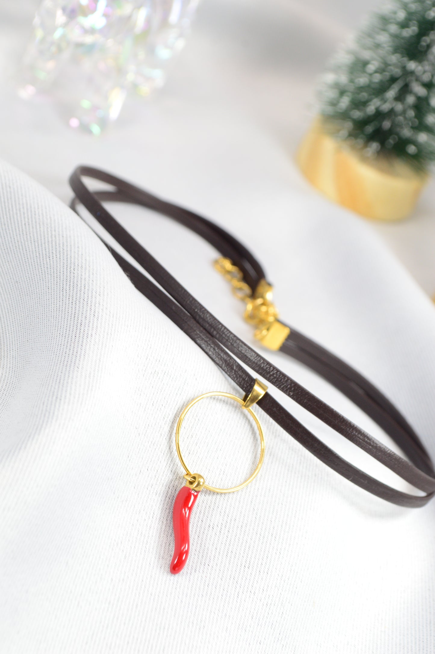 Leather Choker with Red Chili Pendant — Bold, Minimal, Italian-Inspired
