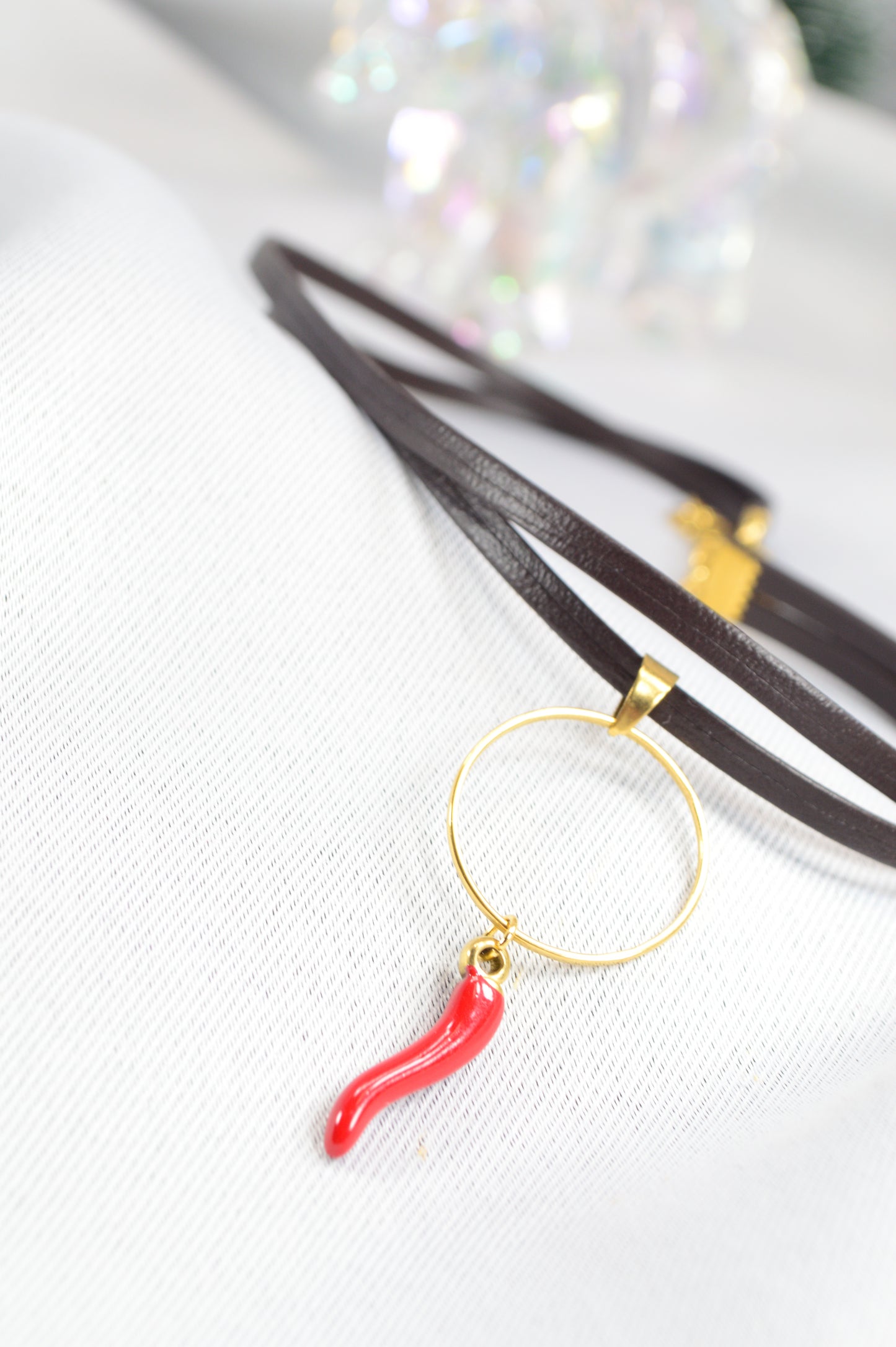 Leather Choker with Red Chili Pendant — Bold, Minimal, Italian-Inspired