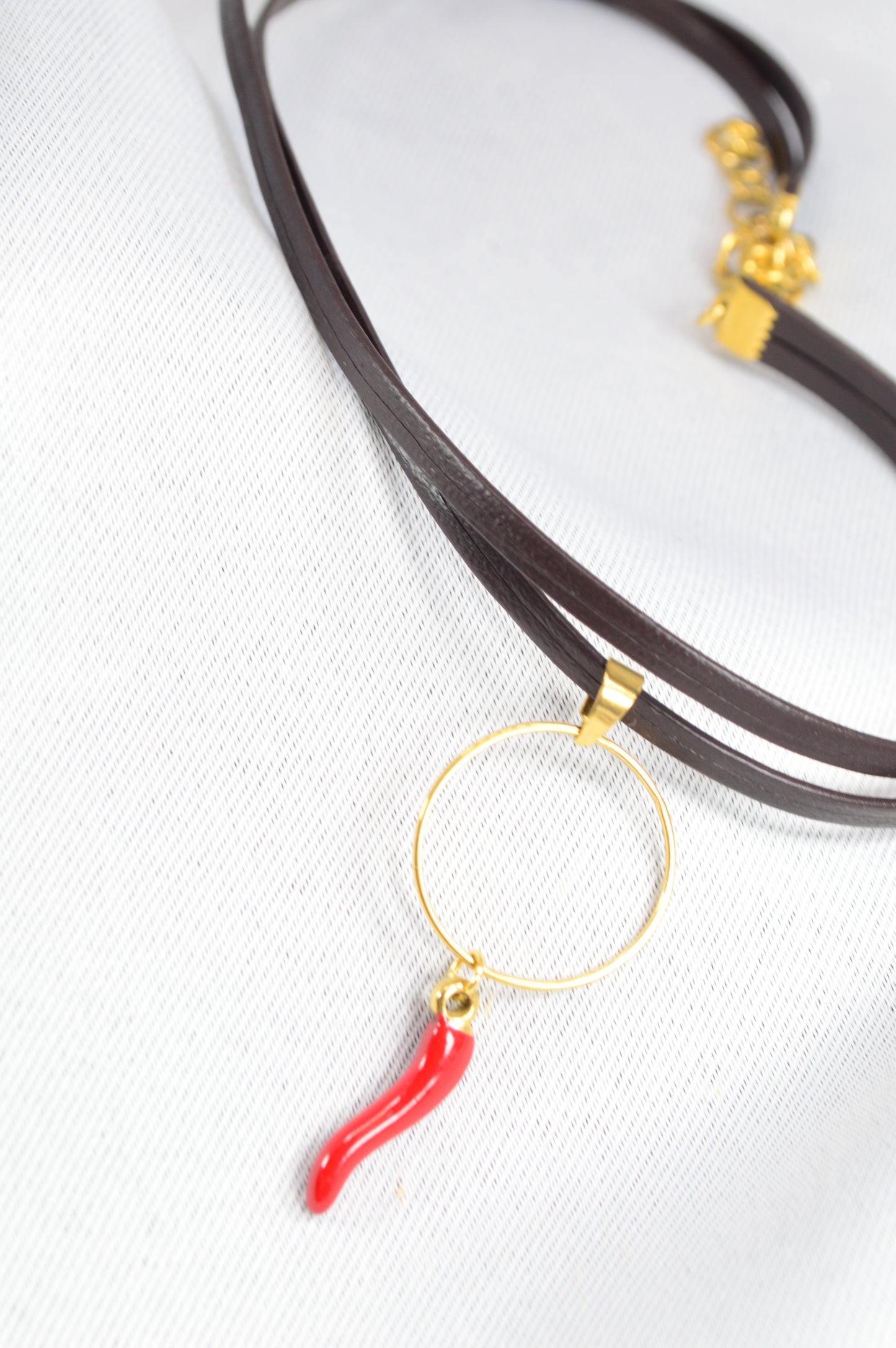 Leather Choker with Red Chili Pendant — Bold, Minimal, Italian-Inspired