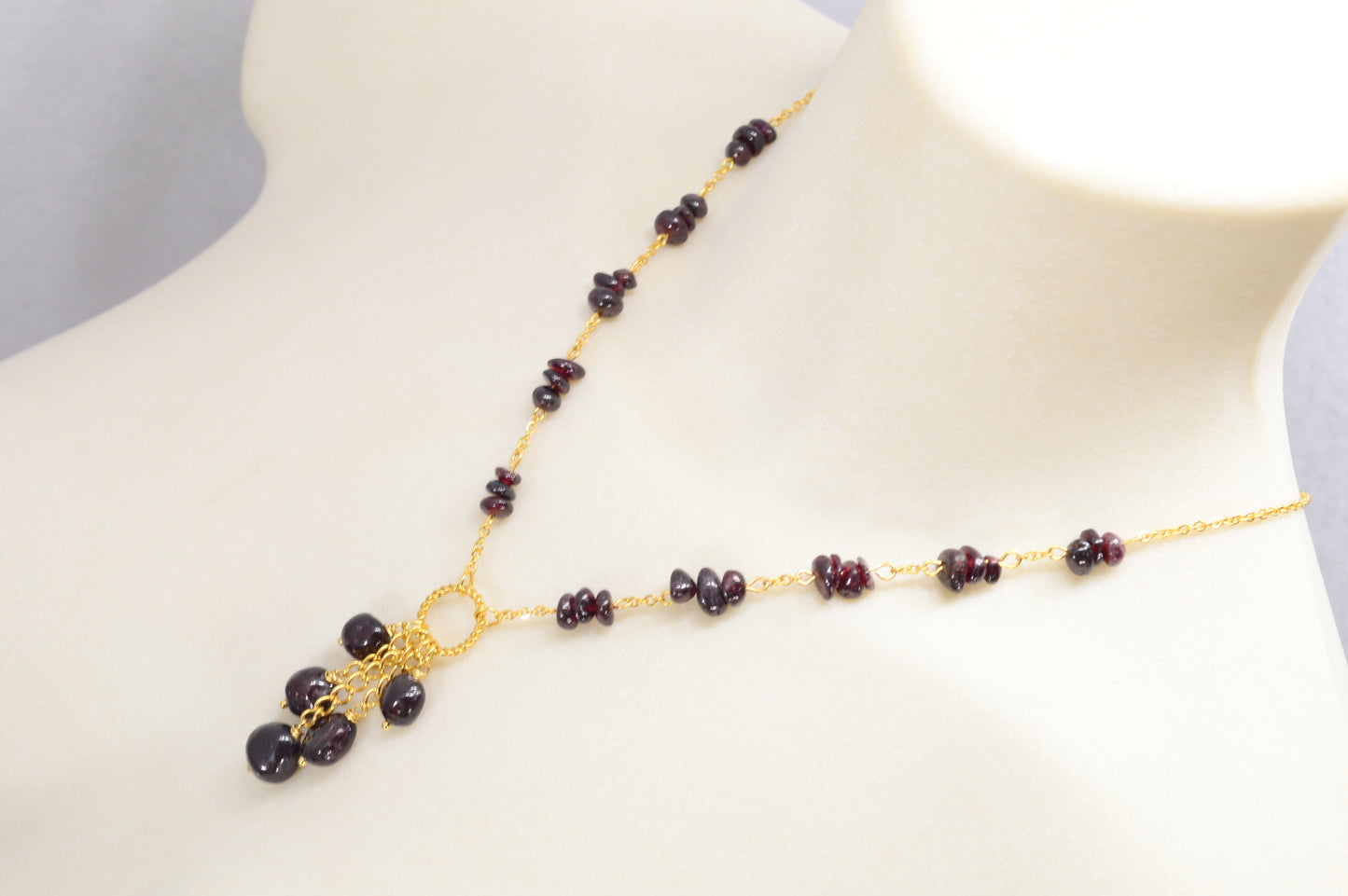 Garnet Gold Chain Statement Necklace