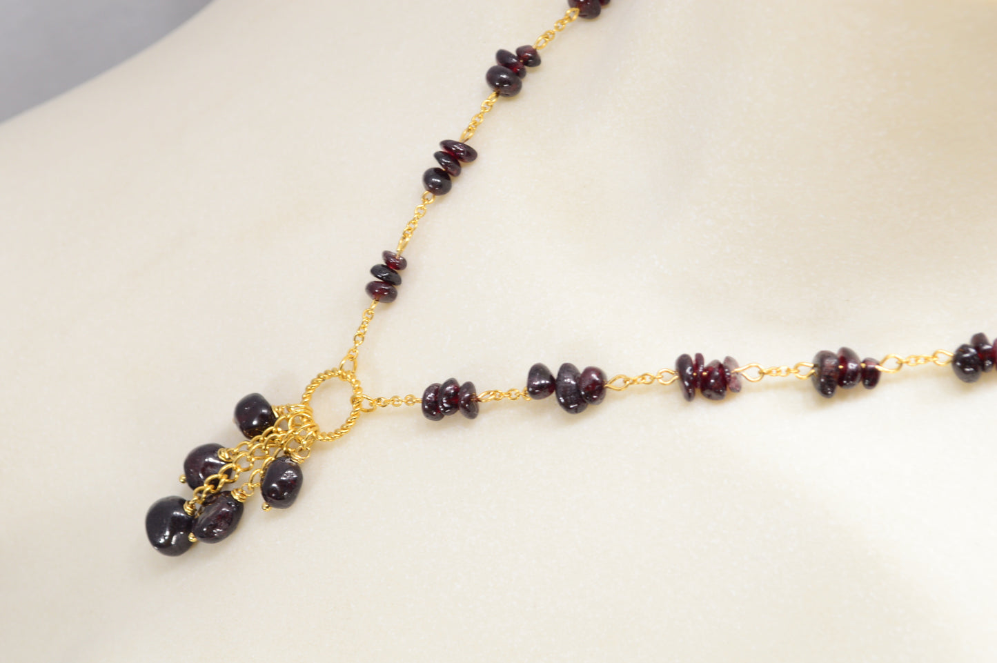 Garnet Gold Chain Statement Necklace