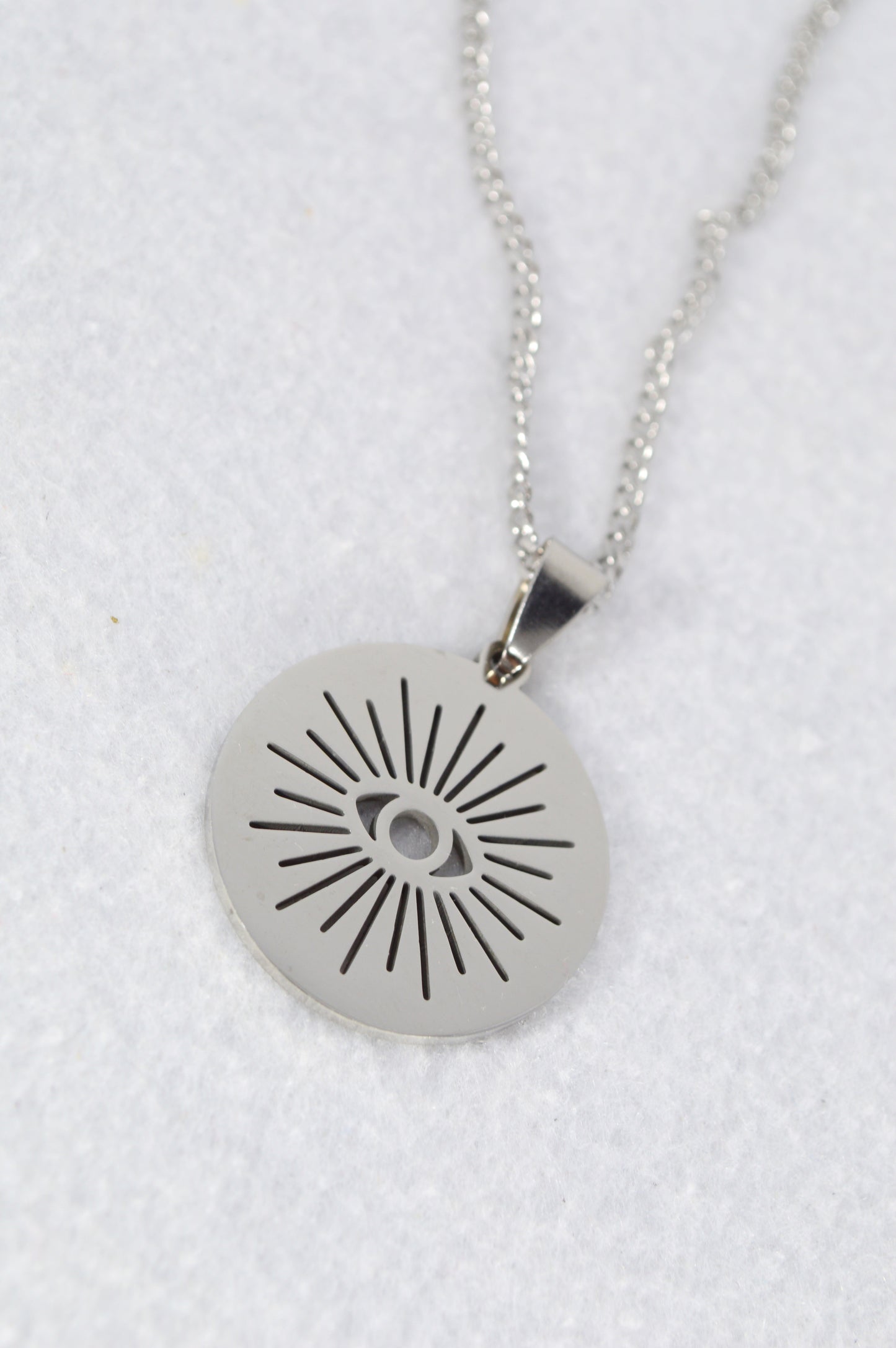 Sunburst Eye Pendant Necklace – Stainless Steel Protective Amulet
