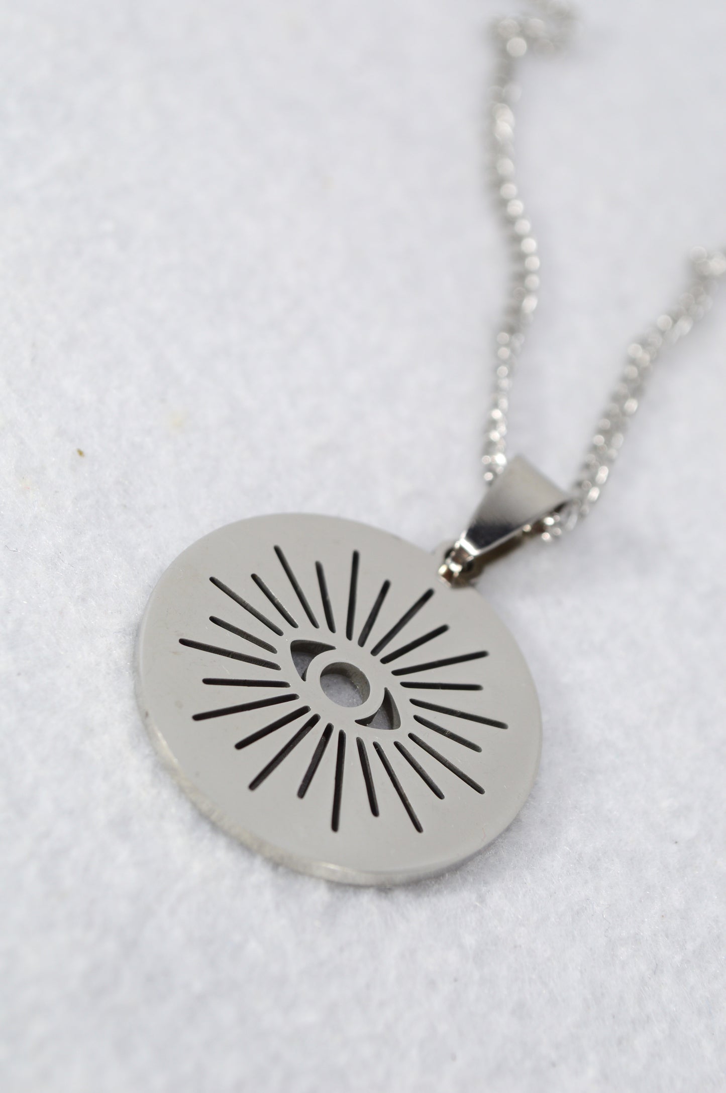 Sunburst Eye Pendant Necklace – Stainless Steel Protective Amulet