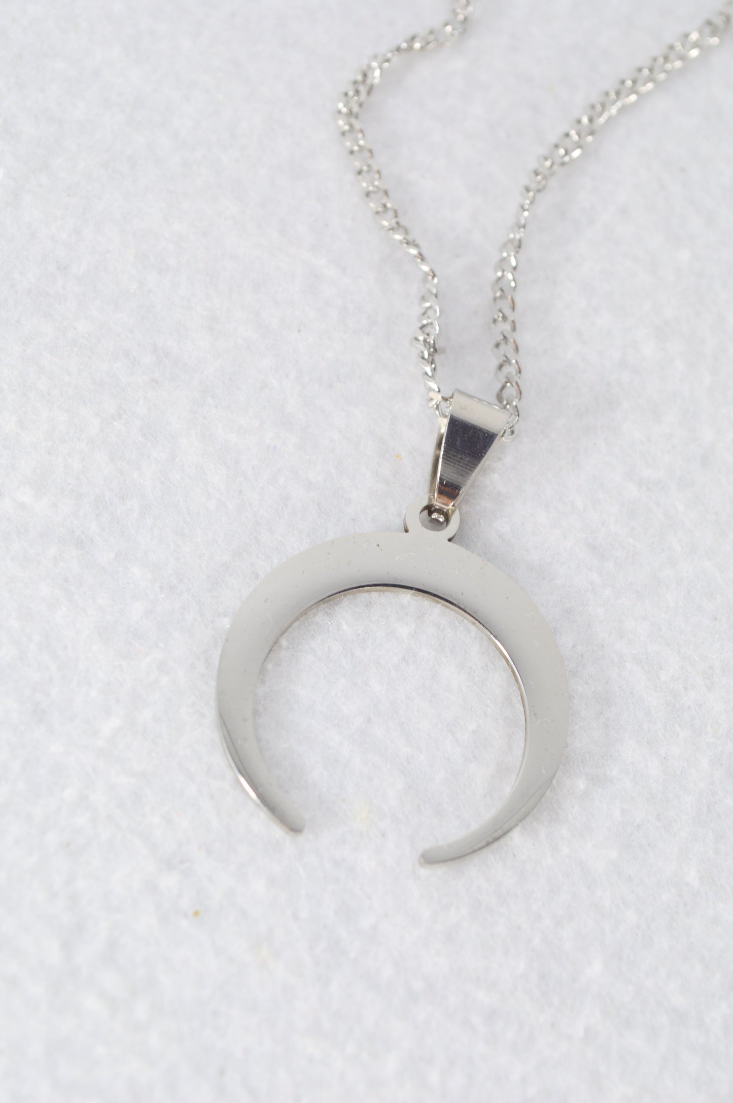 Stainless Steel Crescent Moon Necklace – Minimalist Lunar Pendant