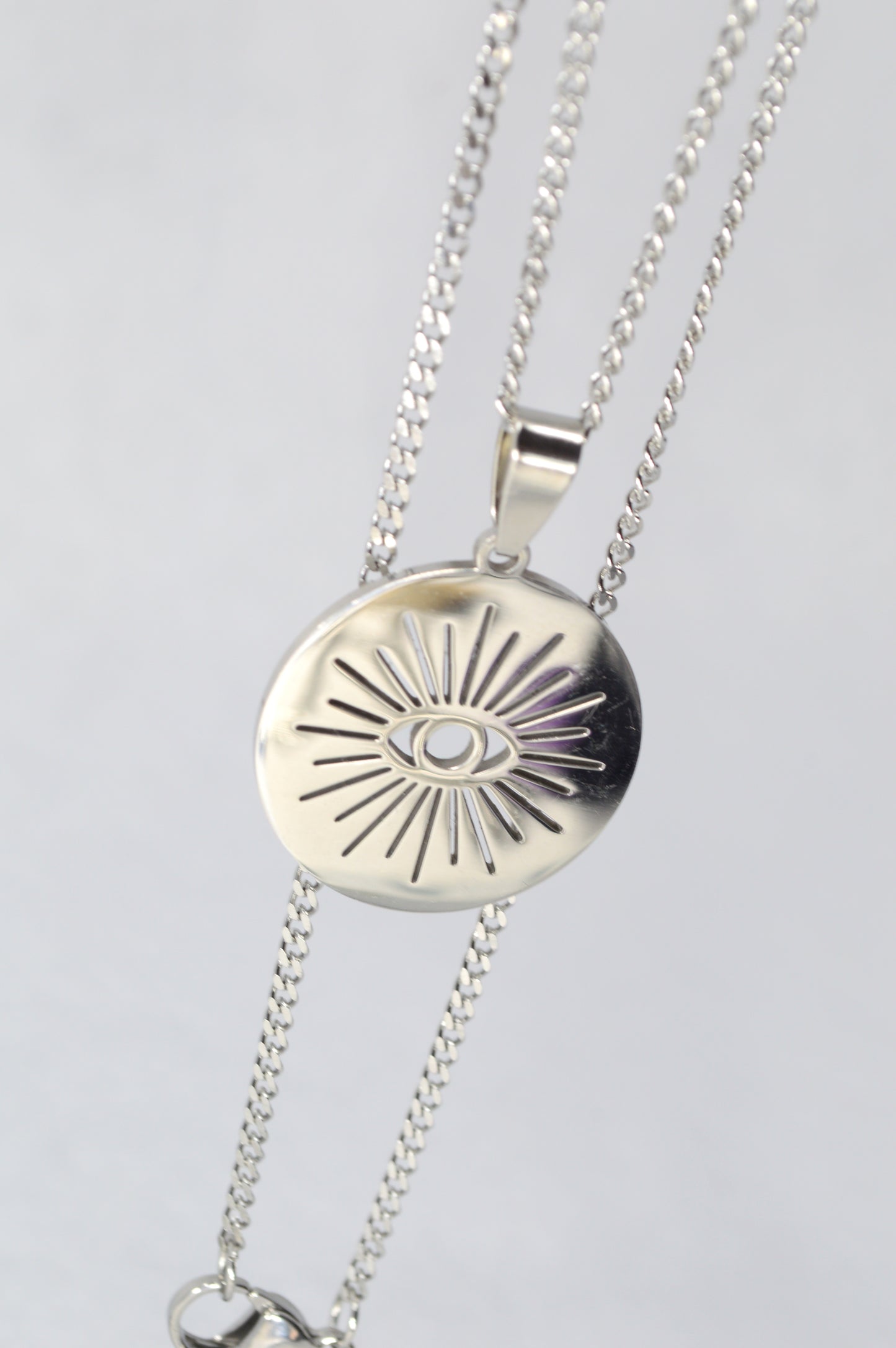 Sunburst Eye Pendant Necklace – Stainless Steel Protective Amulet