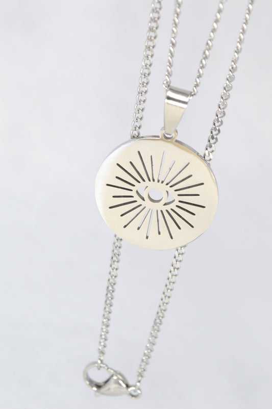 Sunburst Eye Pendant Necklace – Stainless Steel Protective Amulet