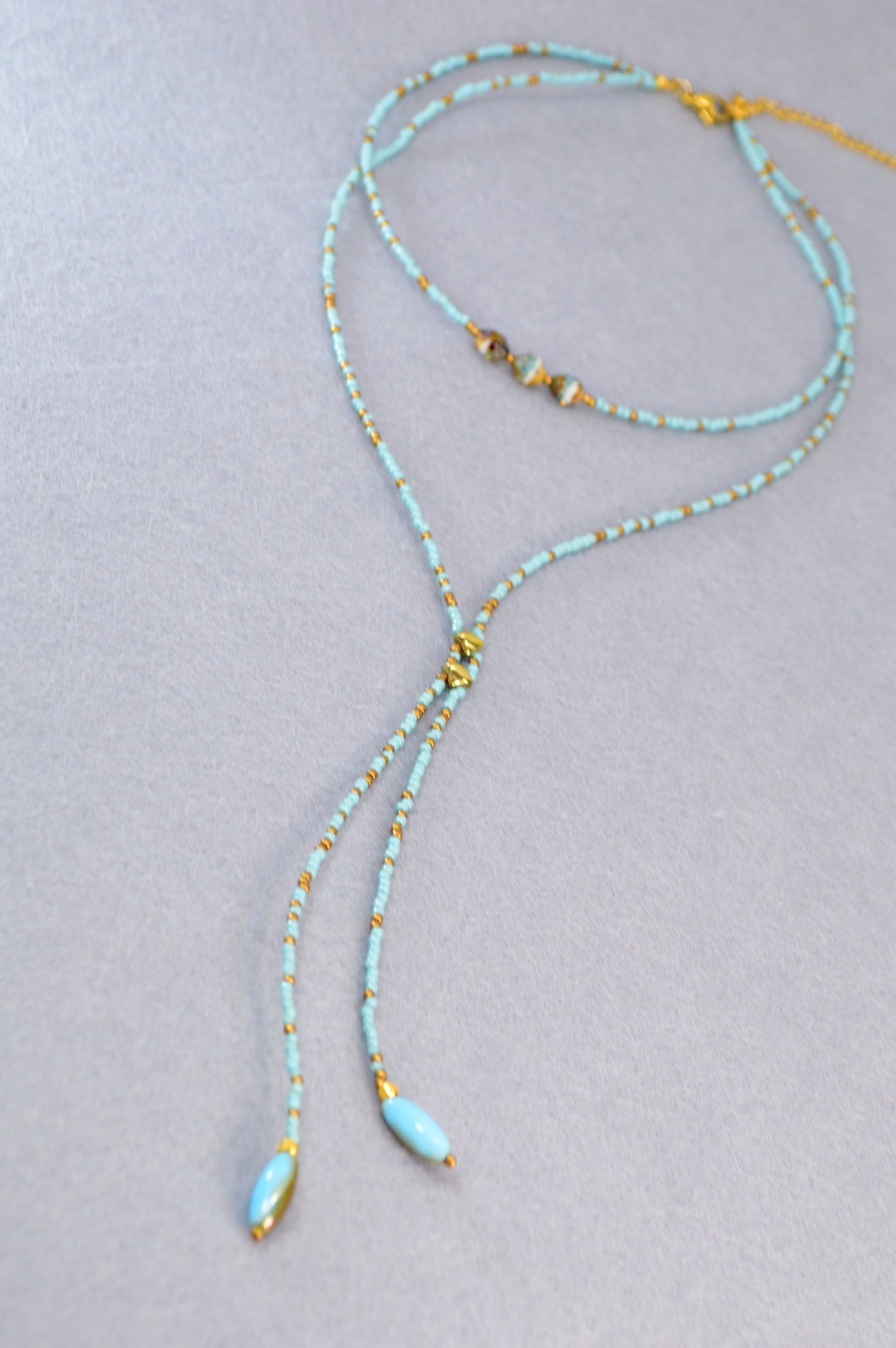 Desert Sky Turquoise & Gold Lariat Necklace