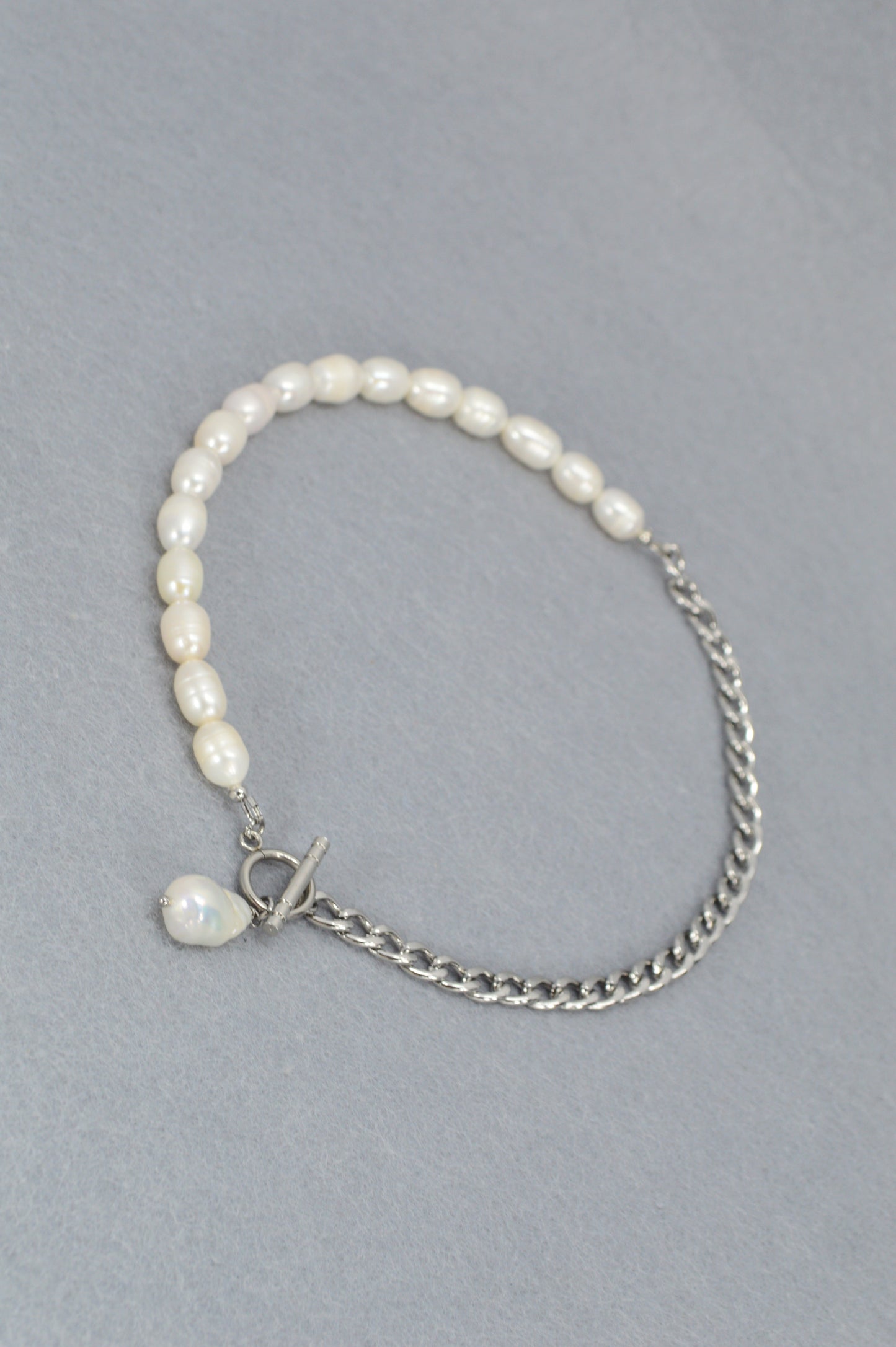 Half Pearl Half Chain Necklace | Asymmetrical Baroque Pearl Pendant | Stainless Steel & Freshwater Pearls