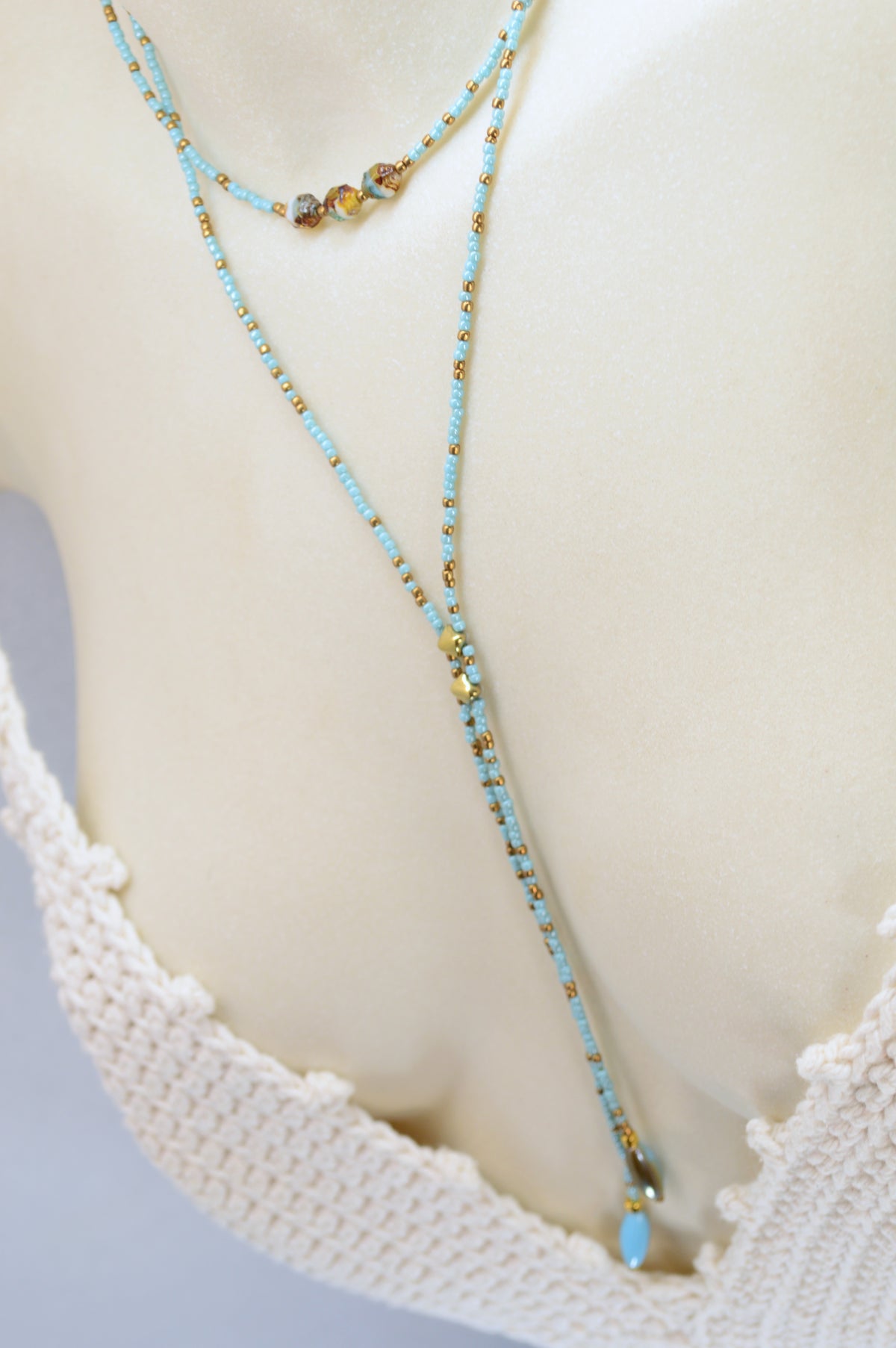 Desert Sky Turquoise & Gold Lariat Necklace