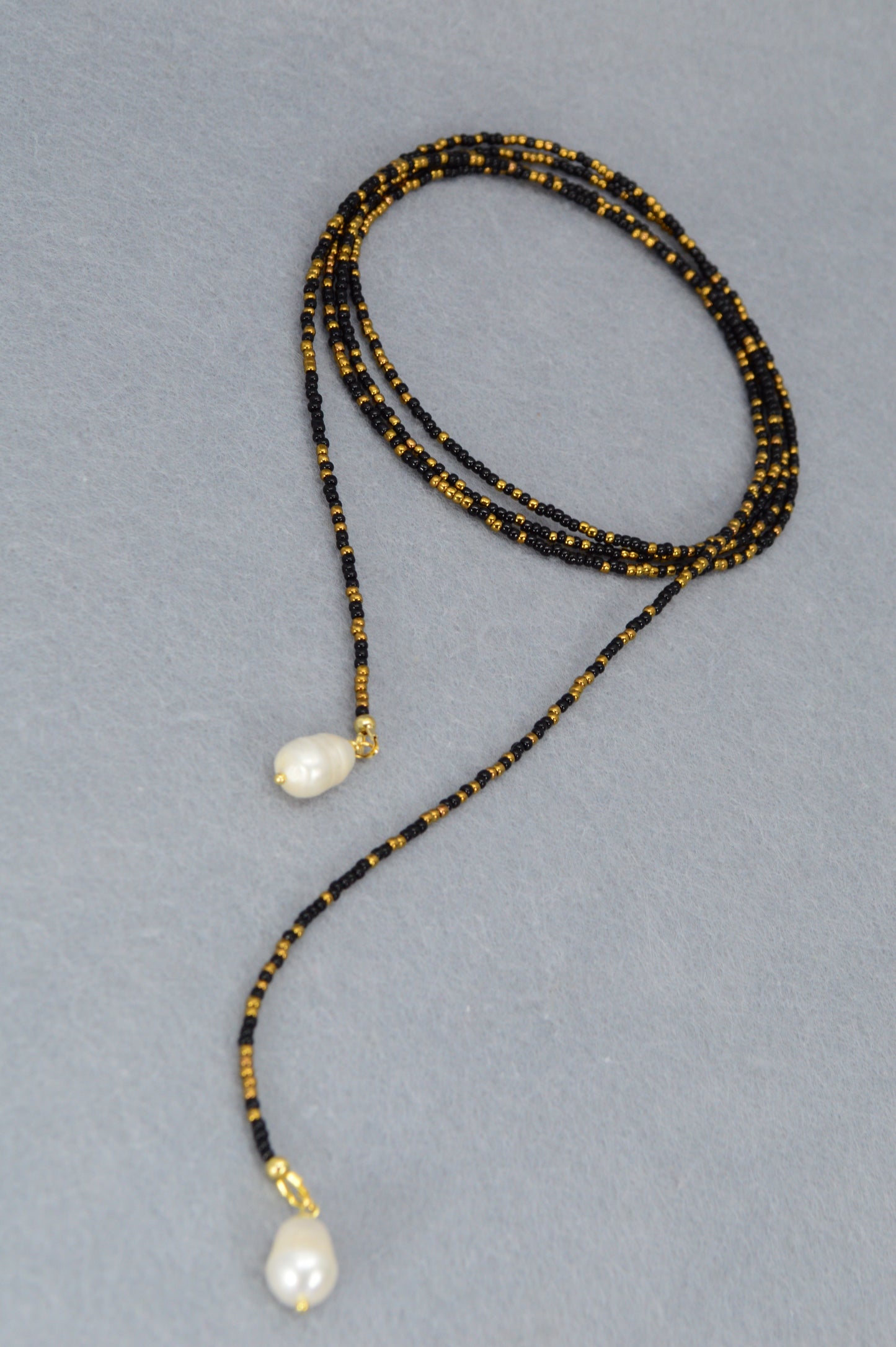 Boho Pearl Lariat Necklace – 31 Colors | Handmade Beaded Y Necklace with Freshwater Pearls | Adjustable Long Layered Necklace for Women