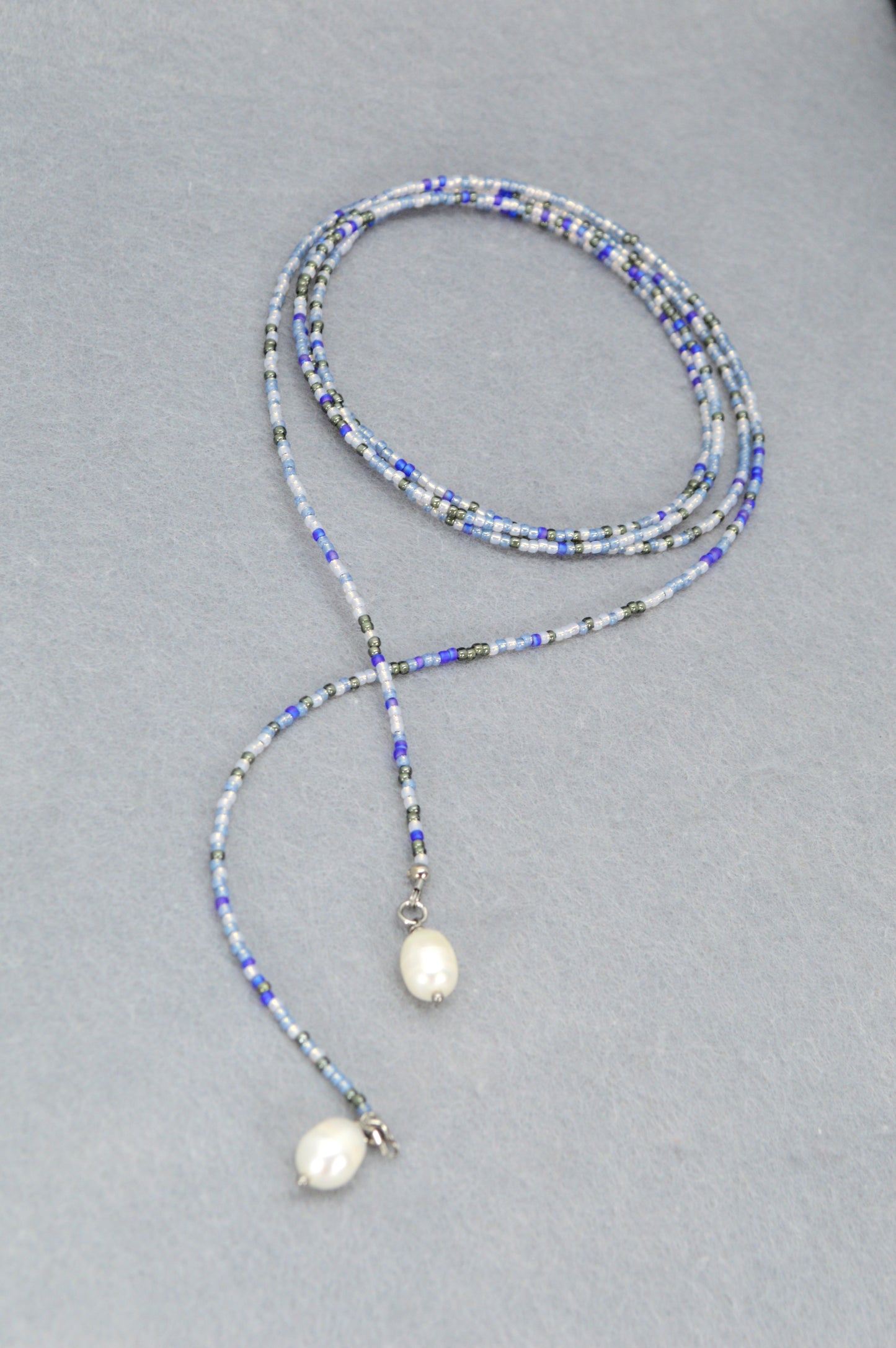 Boho Pearl Lariat Necklace – 31 Colors | Handmade Beaded Y Necklace with Freshwater Pearls | Adjustable Long Layered Necklace for Women