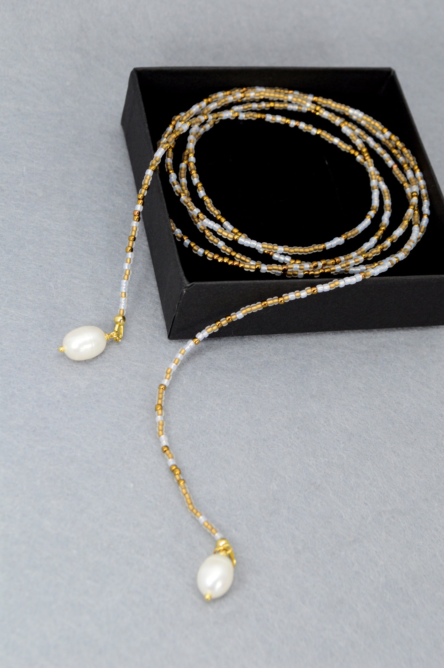 Boho Pearl Lariat Necklace – 31 Colors | Handmade Beaded Y Necklace with Freshwater Pearls | Adjustable Long Layered Necklace for Women