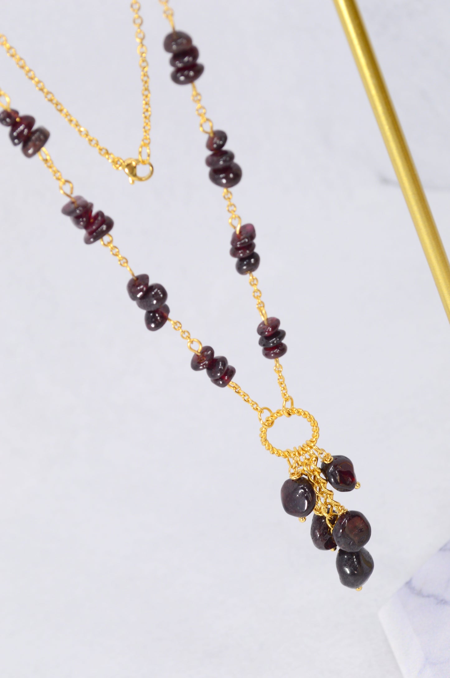 Garnet Gold Chain Statement Necklace