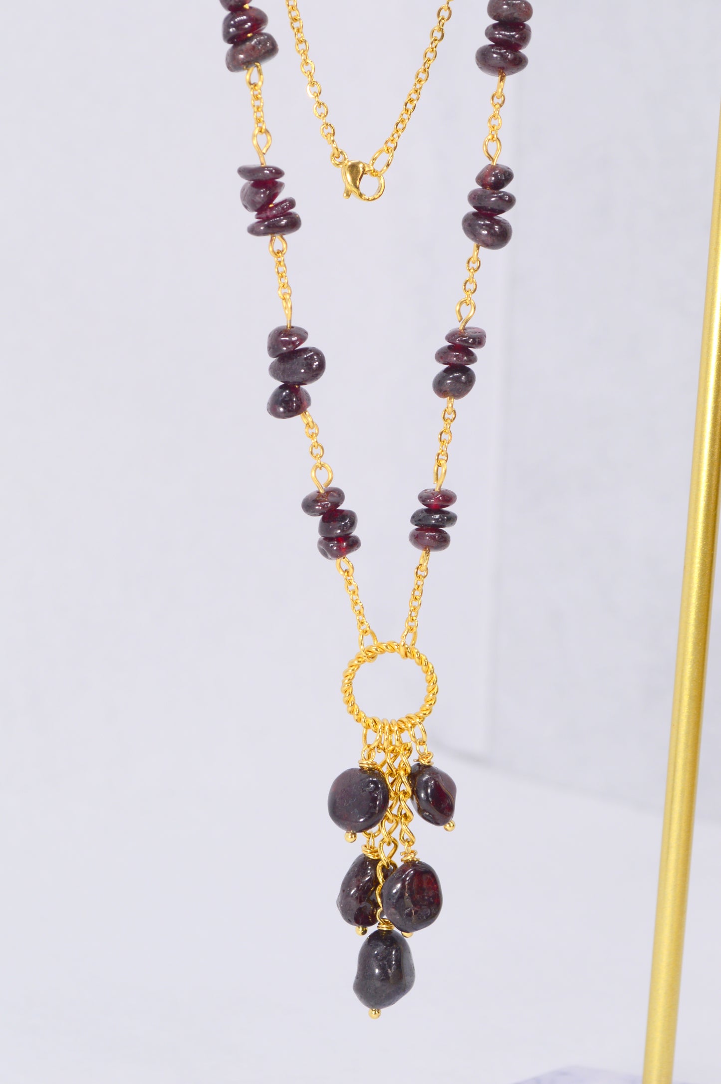 Garnet Gold Chain Statement Necklace