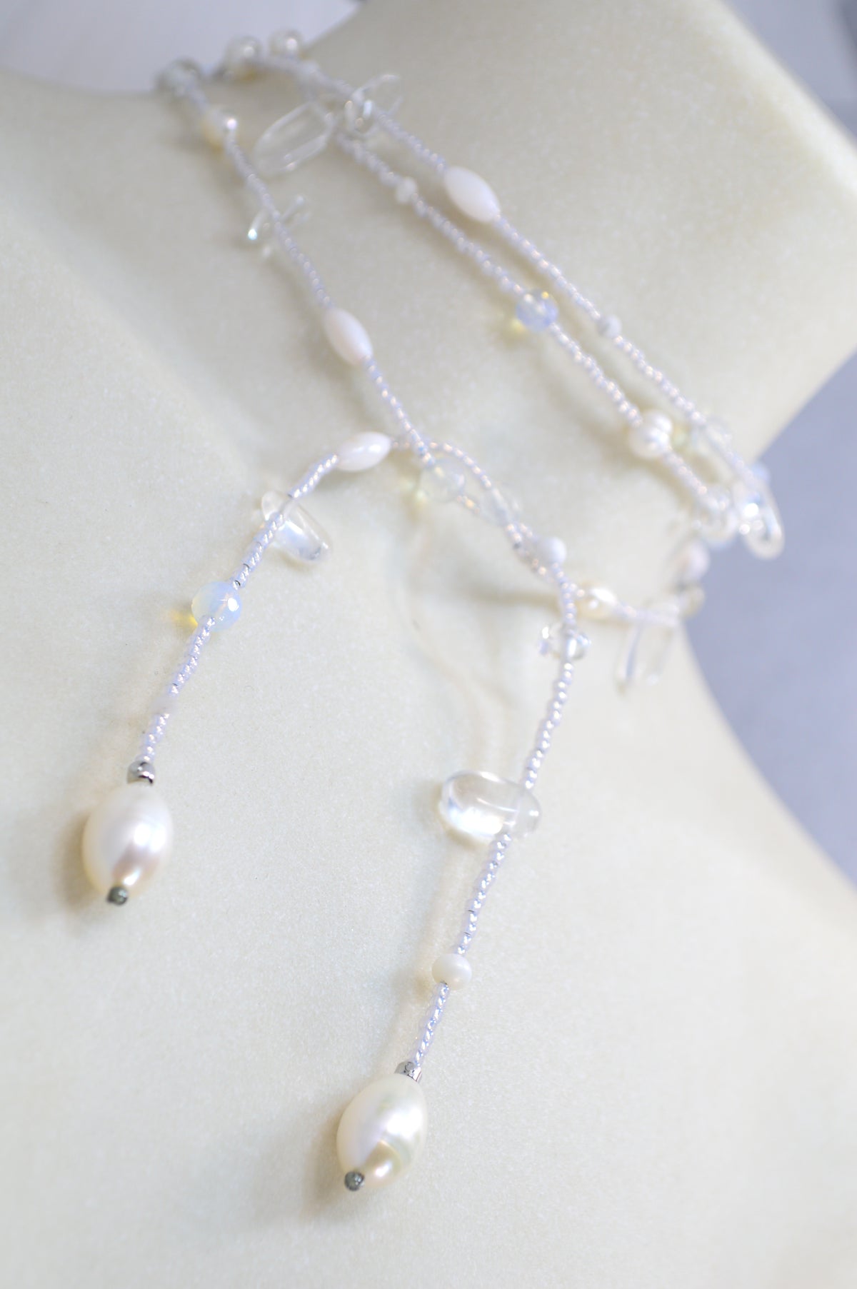 Pearl White Mixed Bead Lariat Necklace