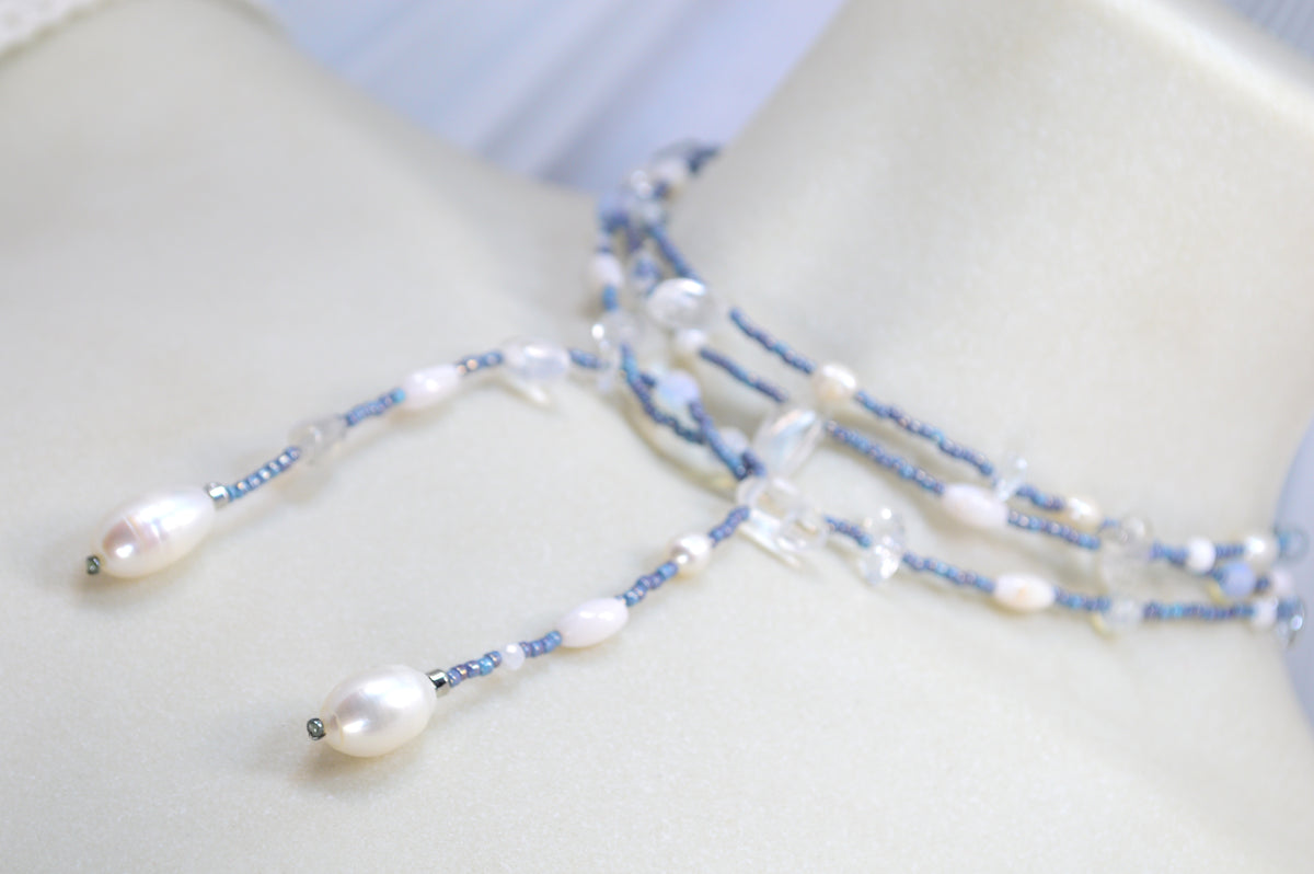 Blue Mix Pearl Lariat Necklace