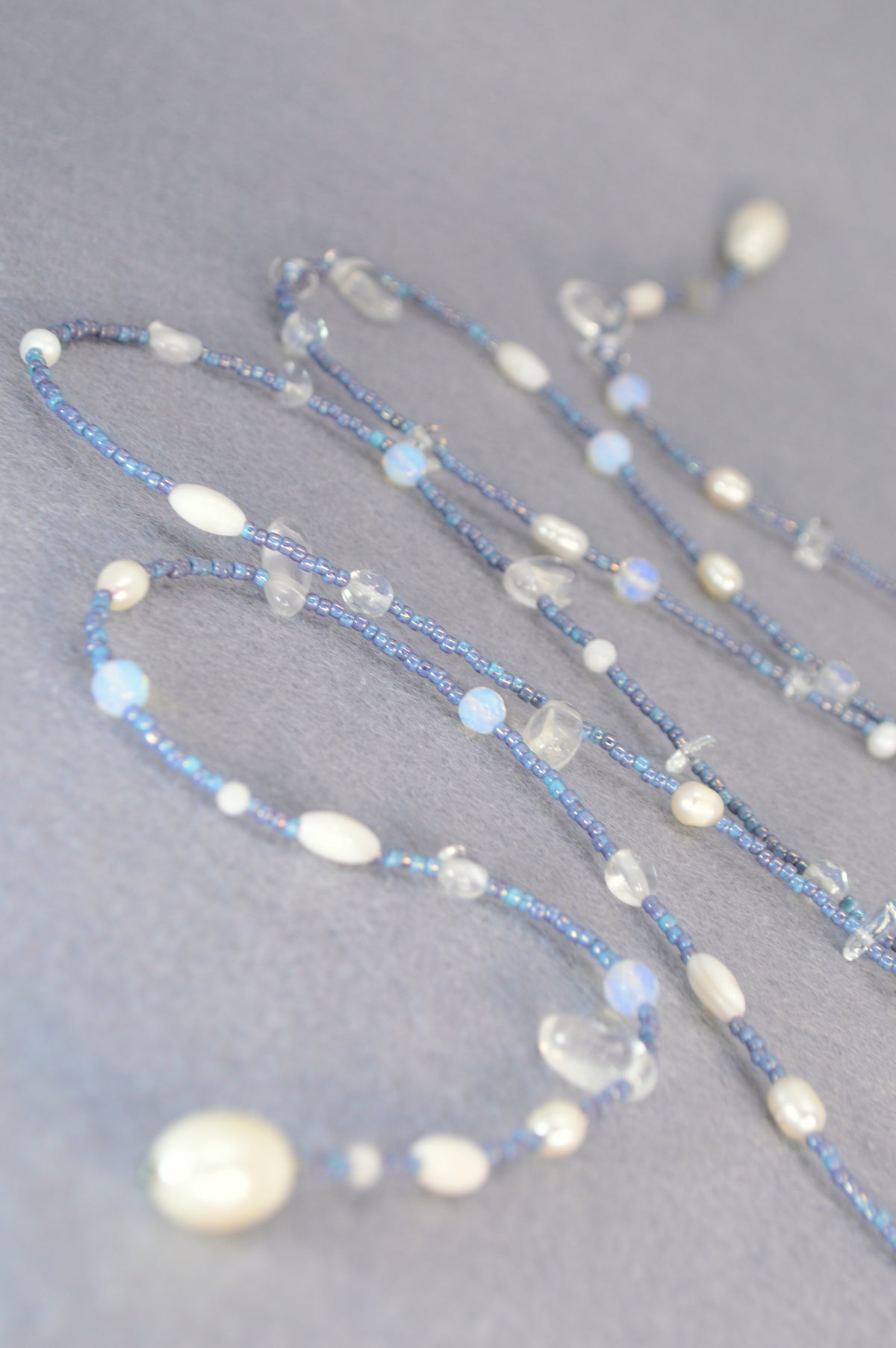 Blue Mix Pearl Lariat Necklace
