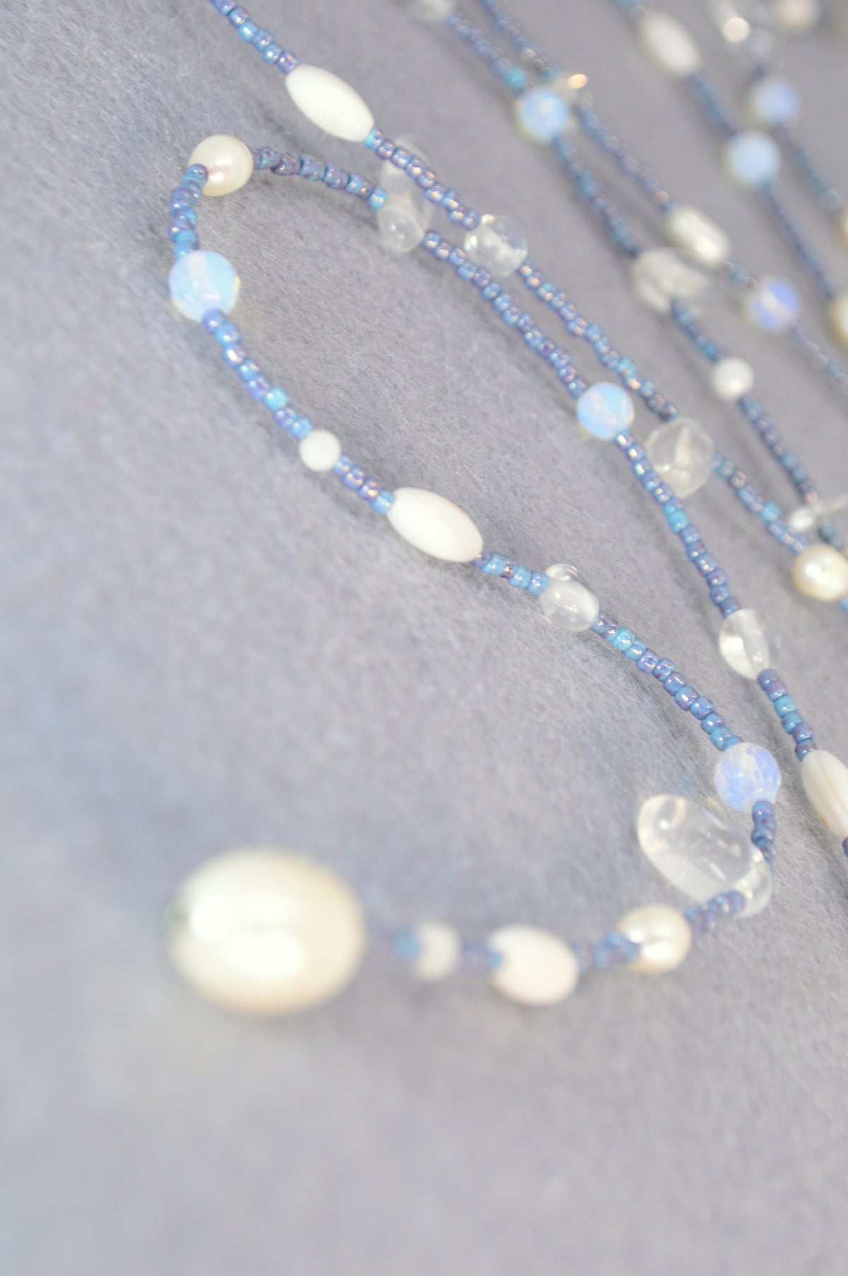Blue Mix Pearl Lariat Necklace
