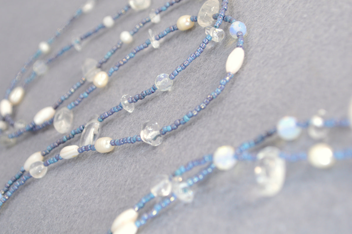 Blue Mix Pearl Lariat Necklace