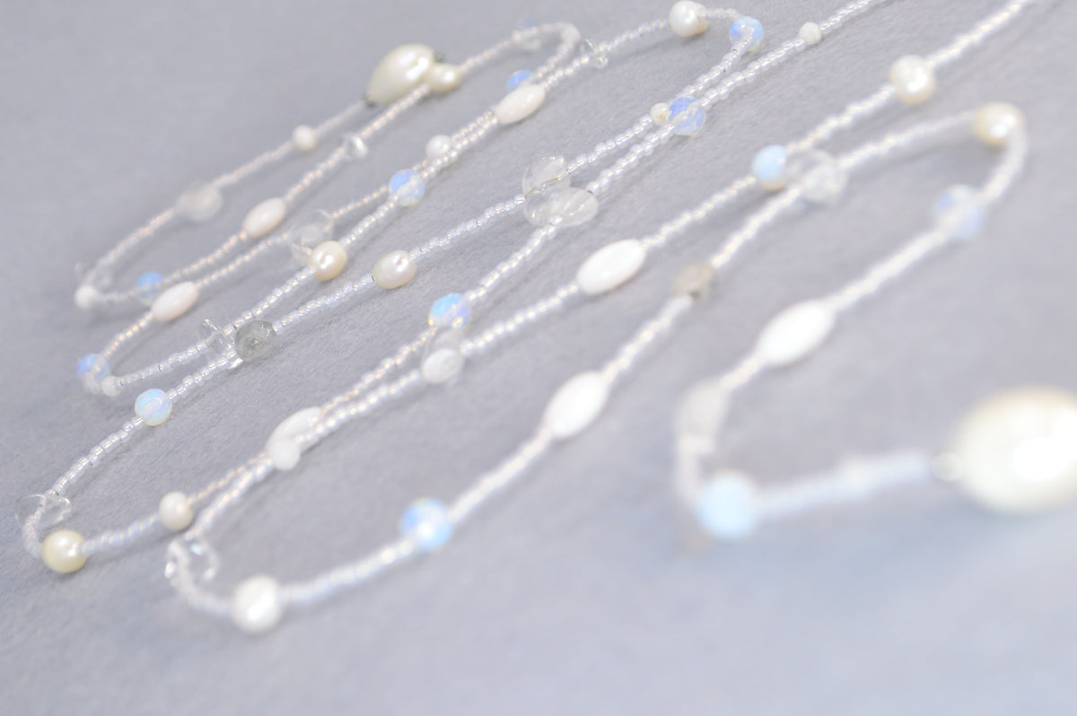 Pearl White Mixed Bead Lariat Necklace